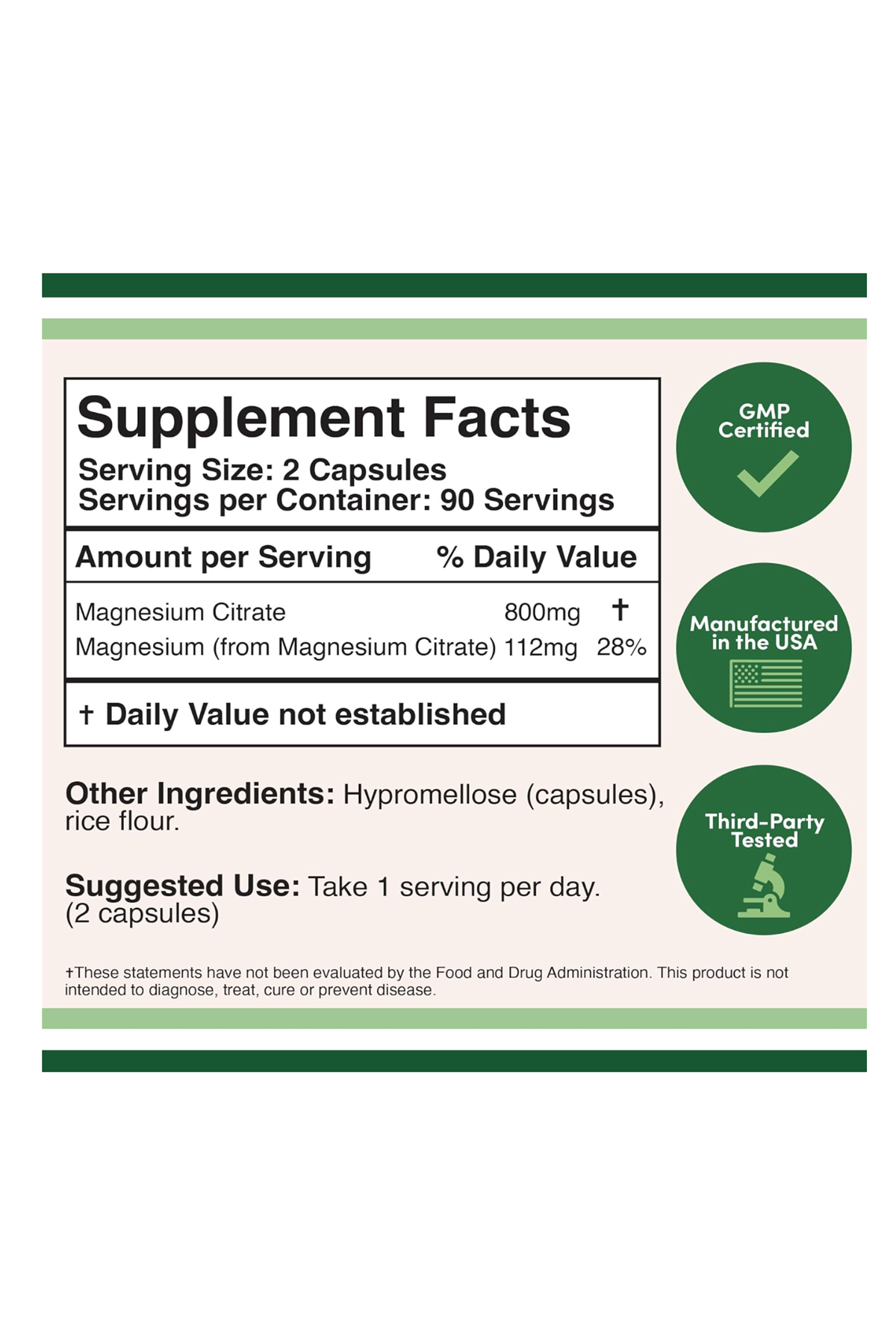 Double Wood Magnesium Citrate Capsules 800mg 180 Capsules (Citrato de Magnesio) Vegan Safe. USA 39.