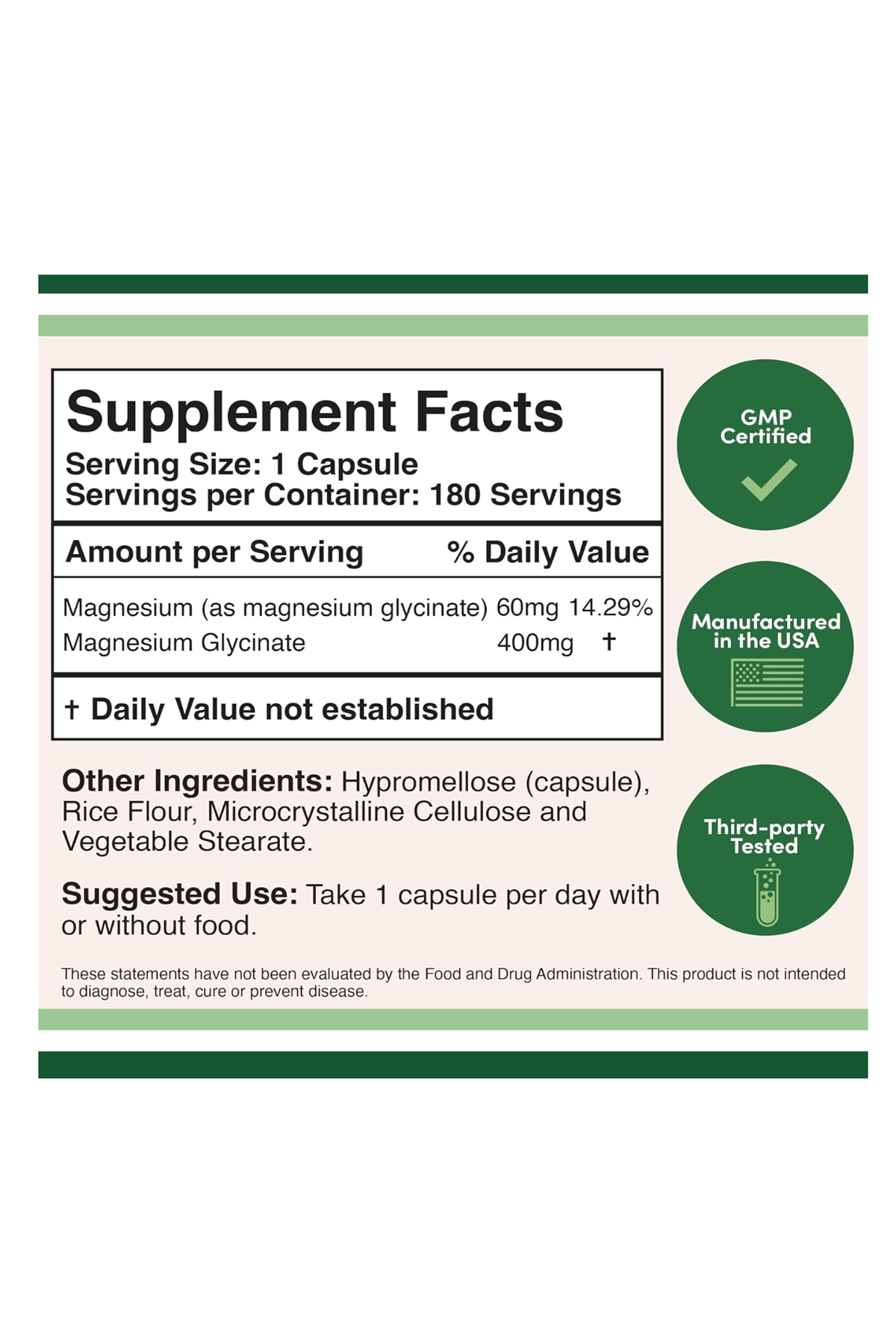 Double Wood Magnesium Glycinate 400mg, 180 Capsul.Abd Menşei.39.
