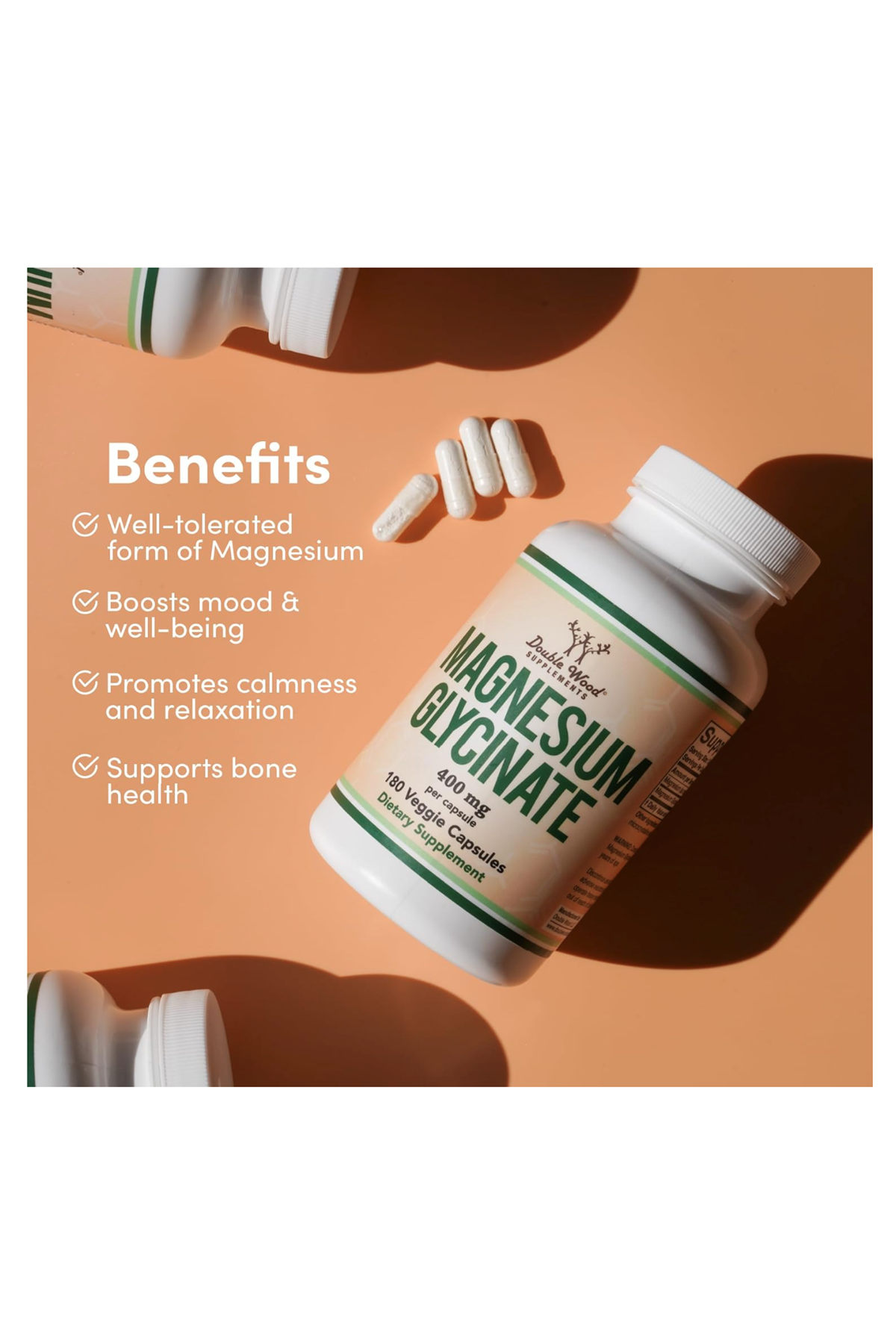 Double Wood Magnesium Glycinate 400mg, 180 Capsul.Abd Menşei.39.