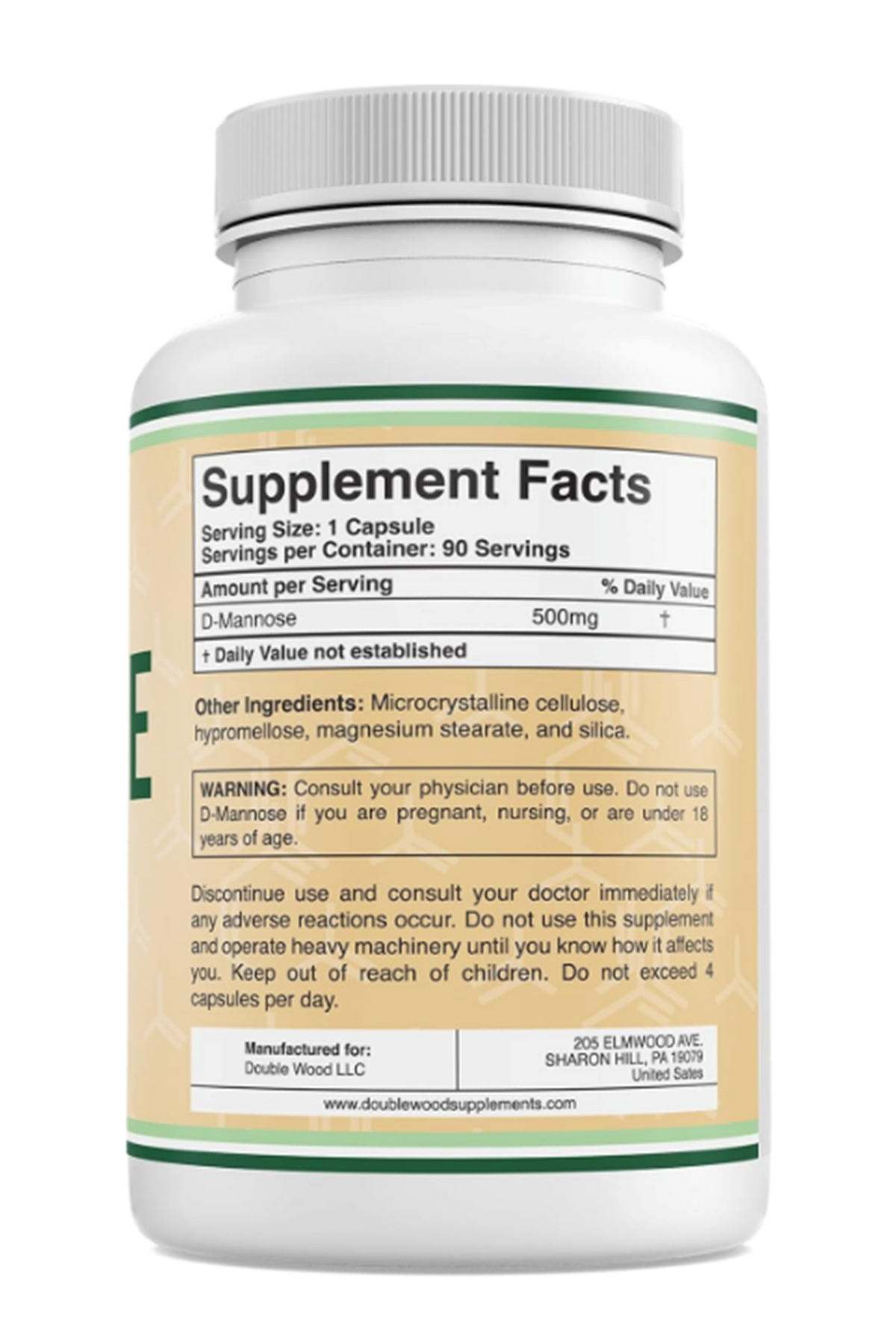 Double Wood D Mannose 500mg 90 Capsules (D-Mannose for Urinary Tract Health and Bladder Lining 35.