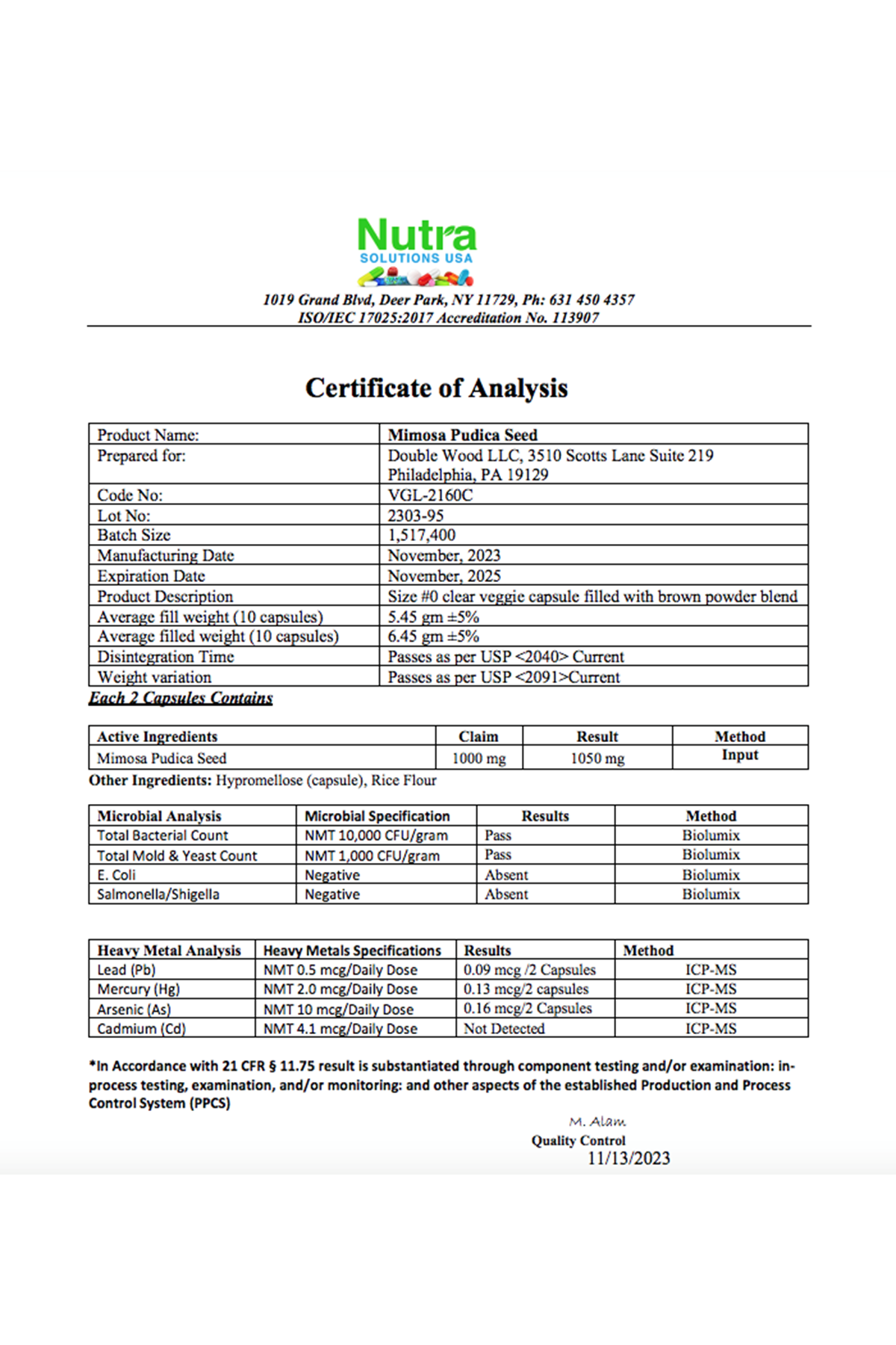 Double Wood  Mimosa Pudica Seed  1000mg 180 Capsul.Abd Menşei 37.