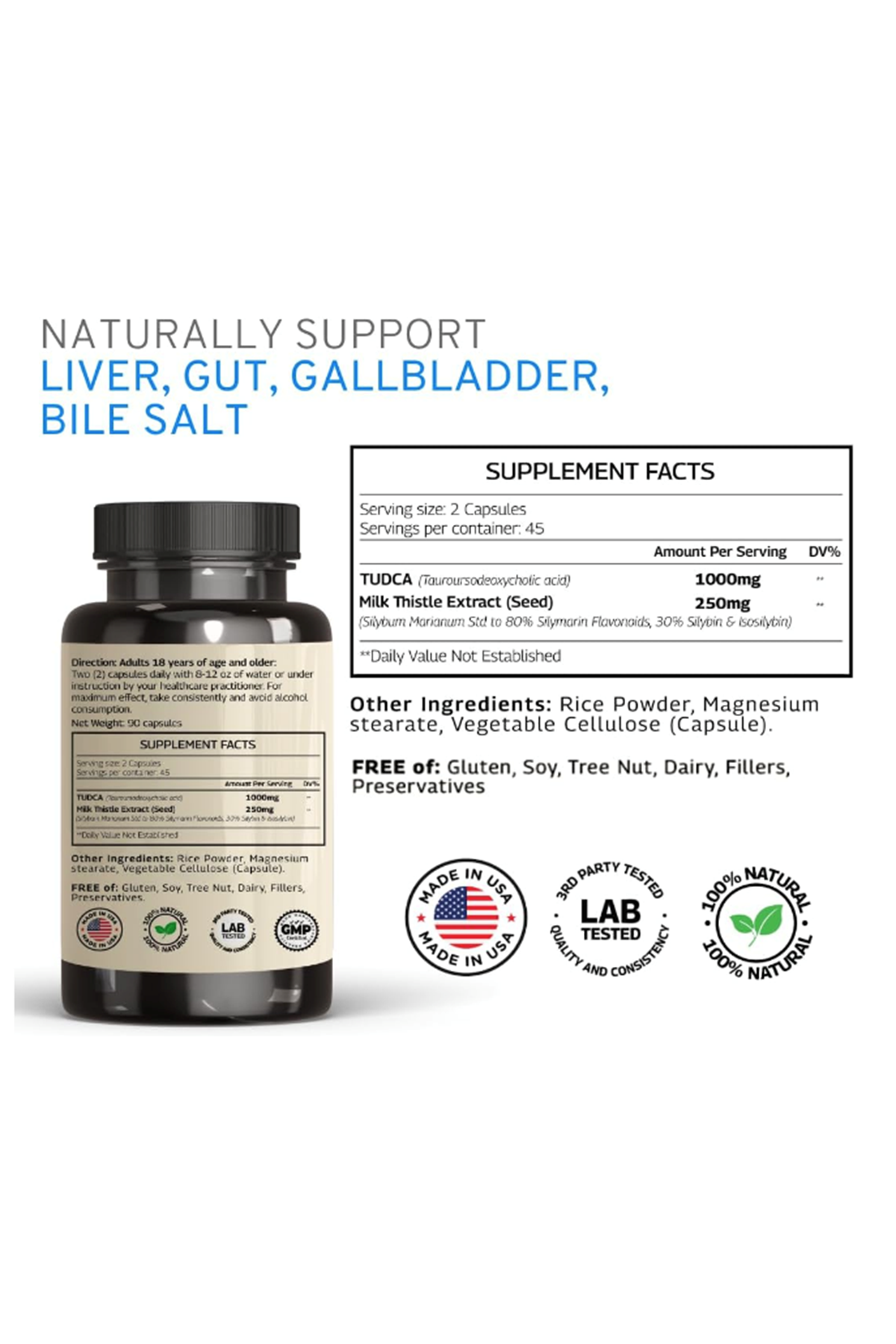 VINATURA TUDCA 1000mg Milk Thistle 250mg  90 Capsul.Usa Amazon Seller.54.