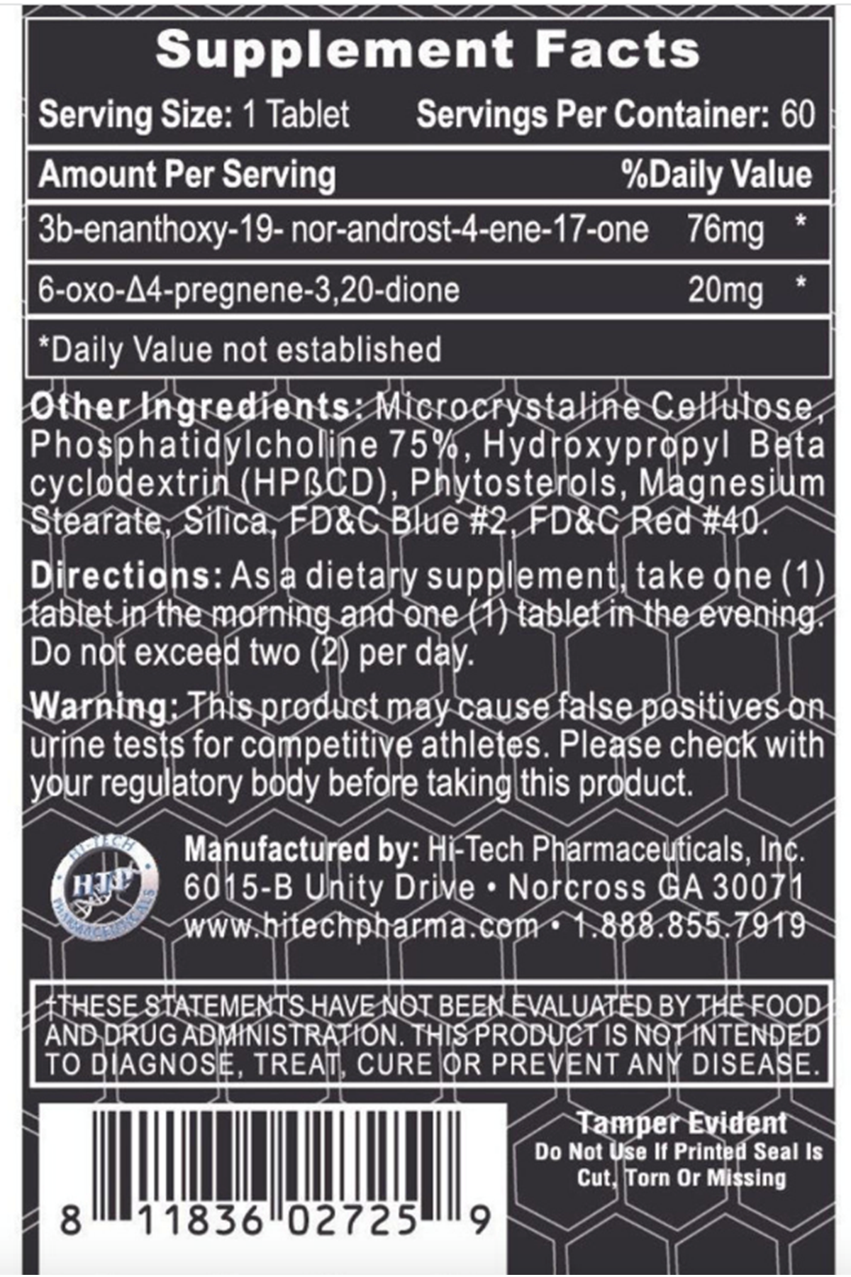 Hi-Tech Pharmaceuticals  Trenabol 60 Tablet.Usa.58.