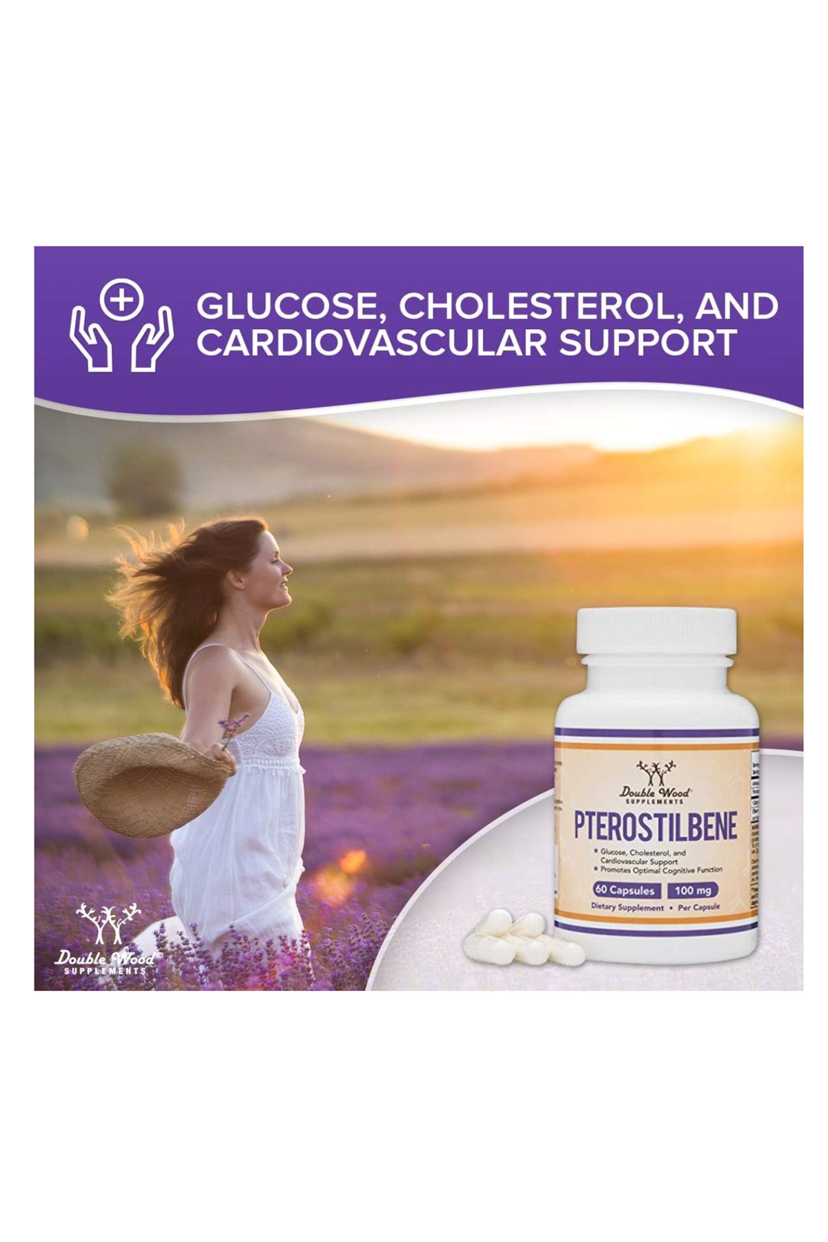 Double Wood Pterostilbene 100mg  60 Capsul, Resveratrol, Antioxidant for Longevity 38.