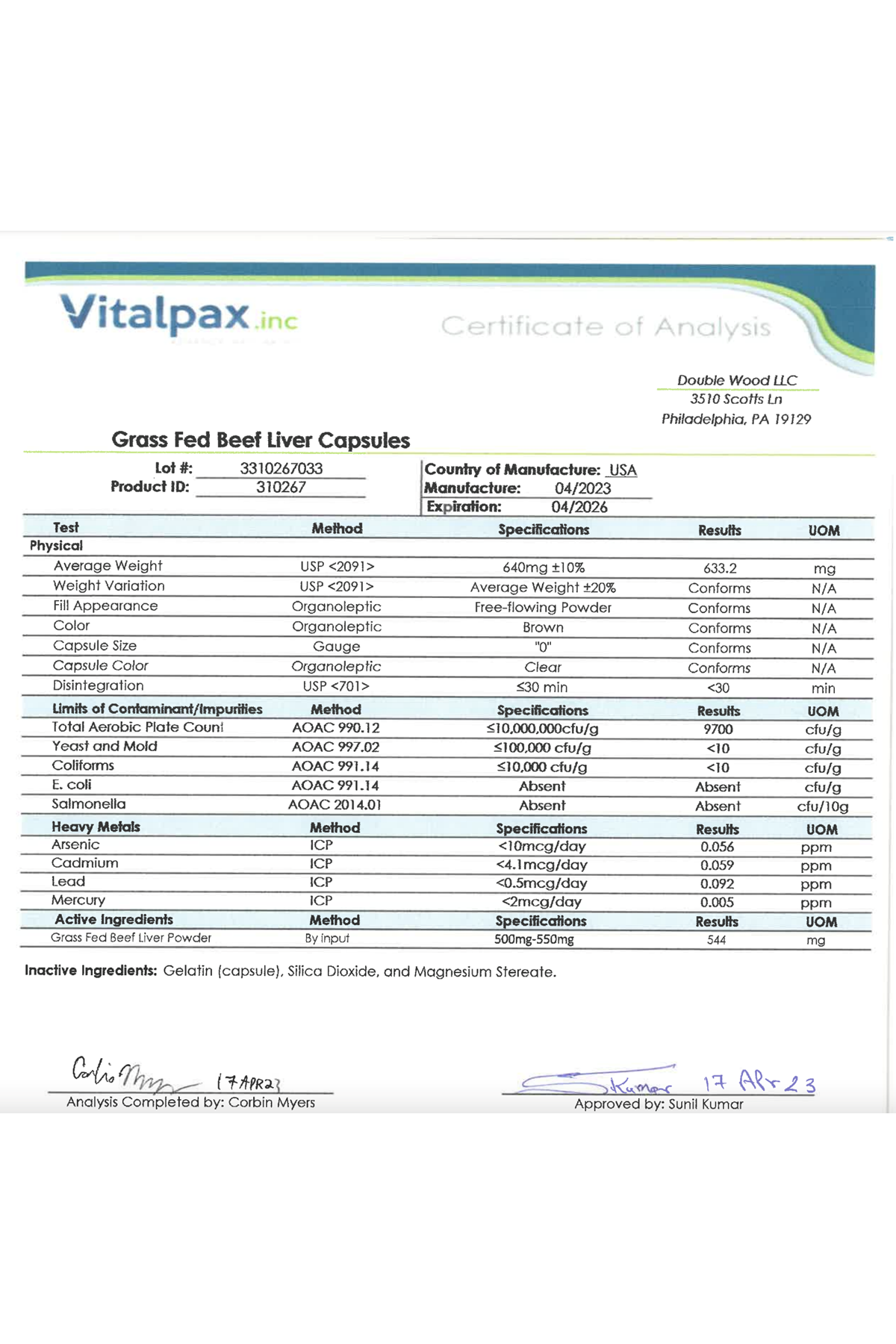 Double Wood Grass Fed Beef Liver 1000mg 180 Capsul. Usa Version 38.