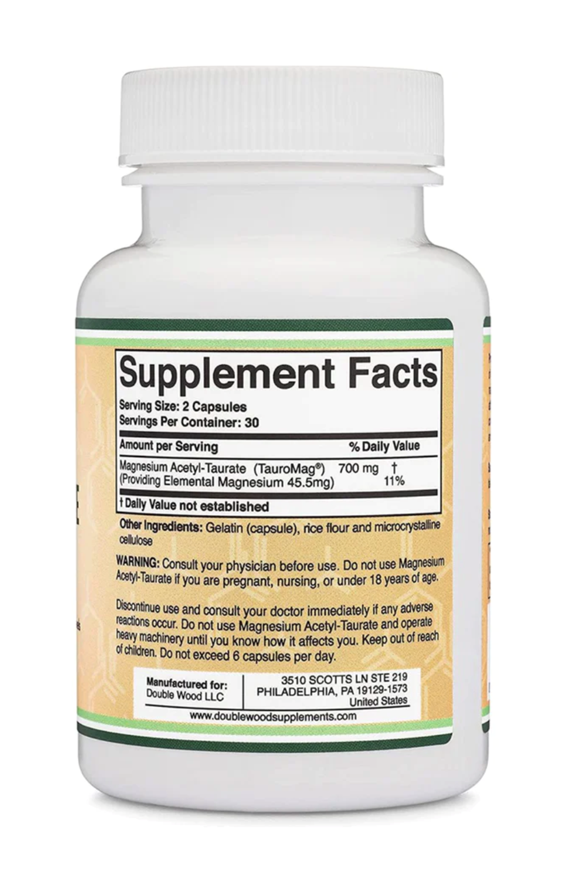 Double Wood  Magnesium Acetyl-Taurate  700mg 60 Capsul. ABD Menşei 37.