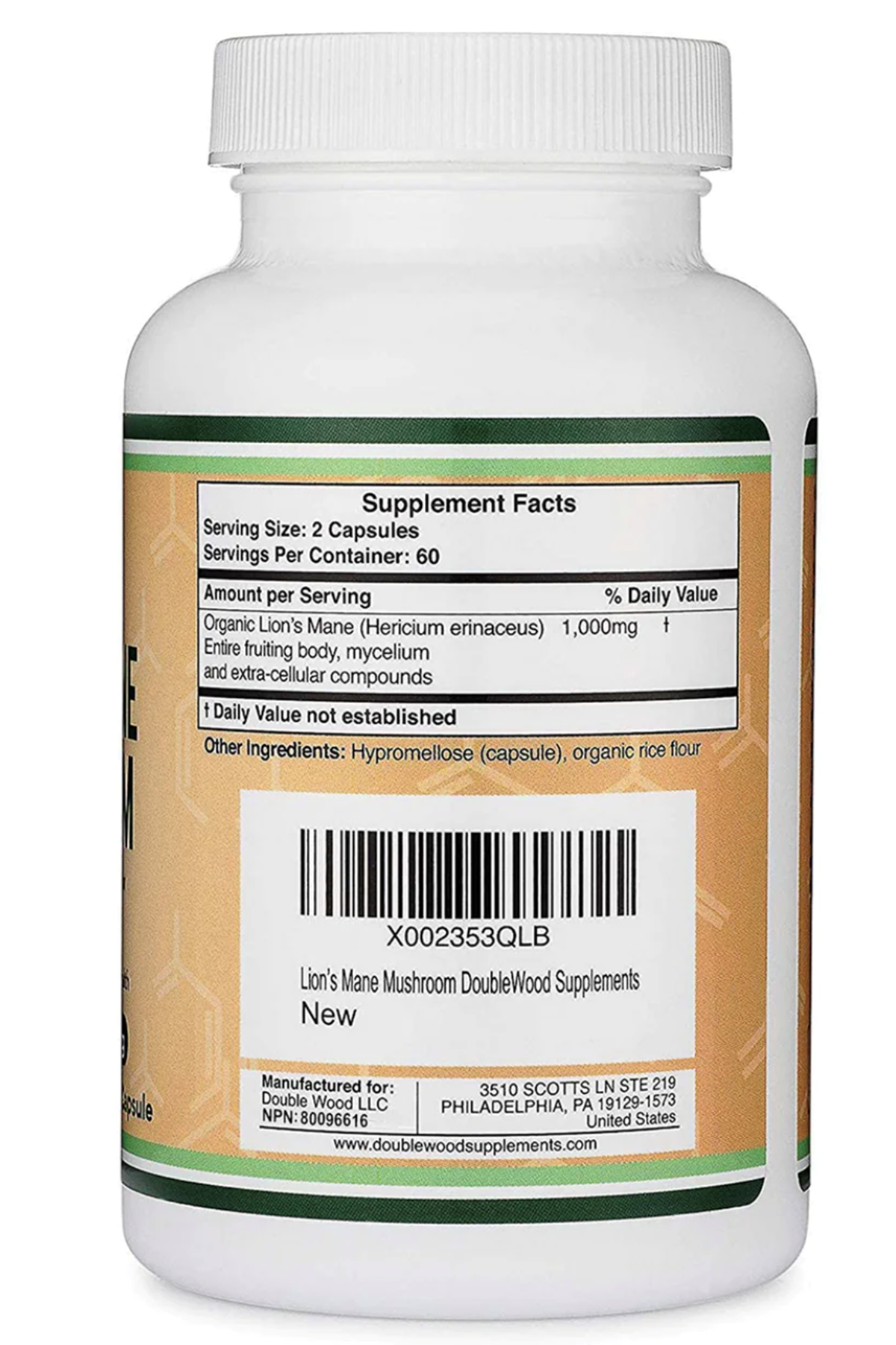 Double Wood  Lion's Mane Mushroom 500mg 120 Capsul.Abd Menşei 38.