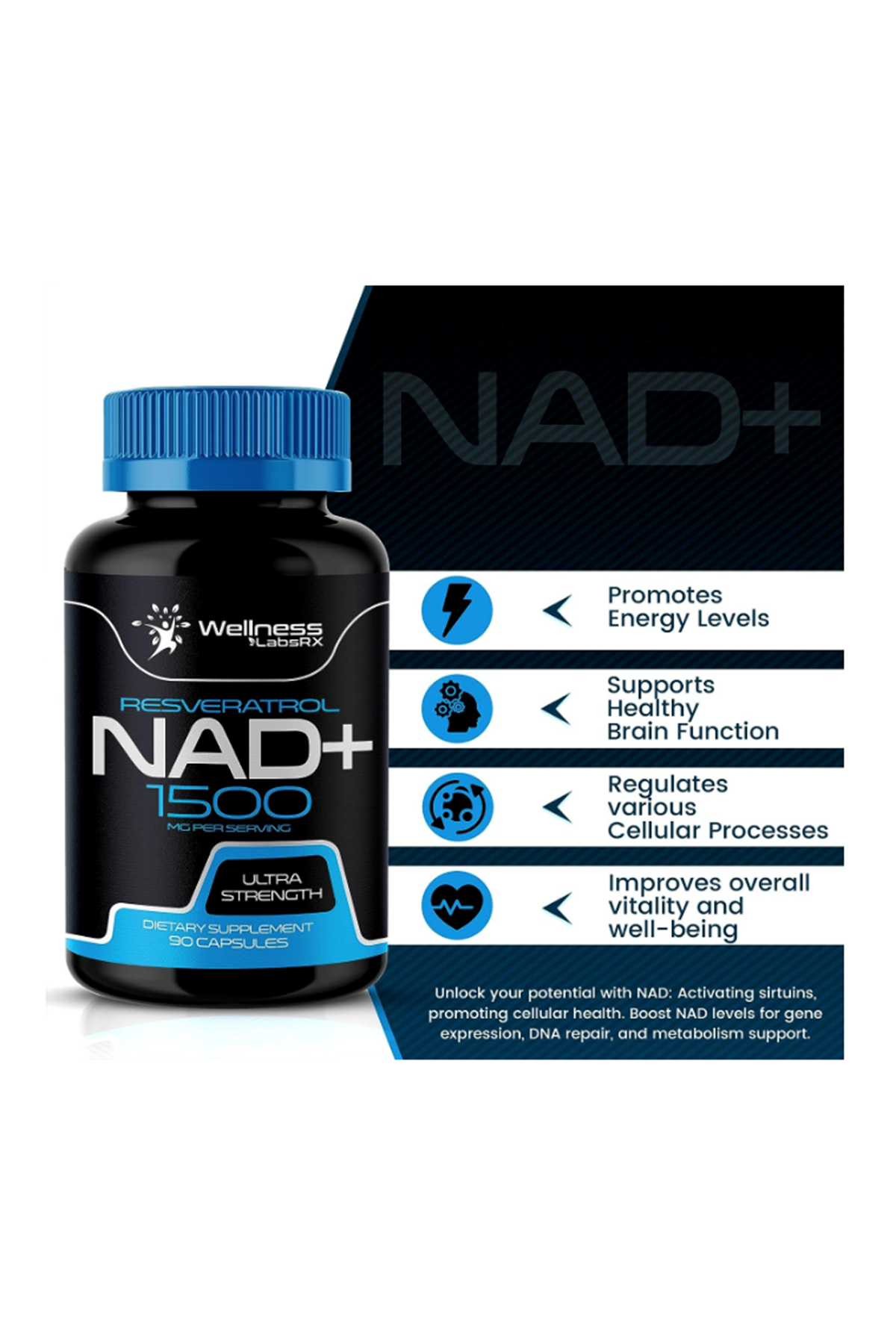 WELLNESS LABS Liposomal NAD 1500mg + Resveratrol 90 Capsul.ozelsporcugıdaların'dan!! Abd Menşei.55.