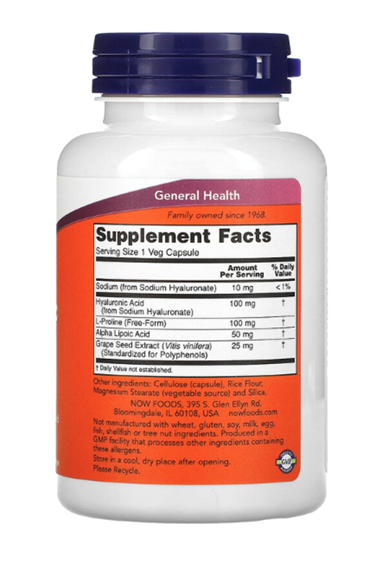 NOW Foods, Hyaluronic Acid, Double Strength, 100 mg, 120 Veg Capsul. Usa.53.