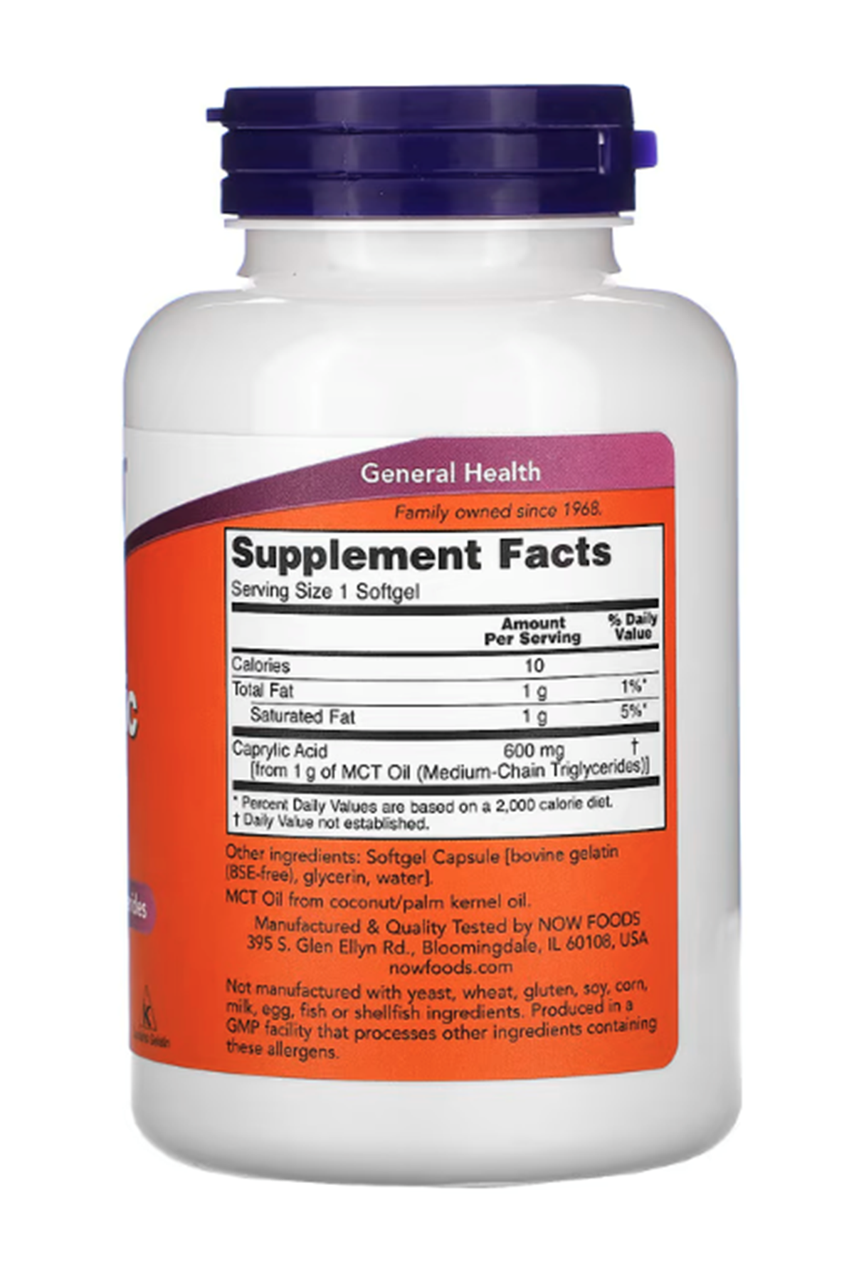 NOW Foods, Caprylic Acid, MCT OİL 600 mg, 100 Softgels. Abd Menşei.39.