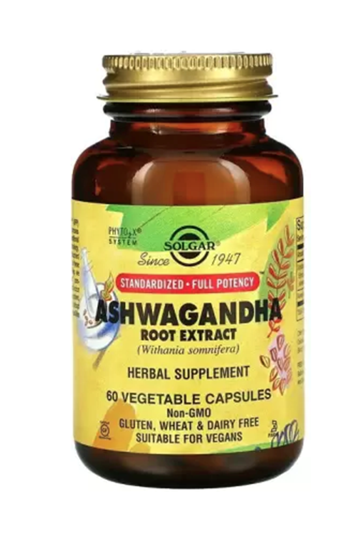 SOLGAR Ashwagandha Root Extract, 60 Vegetable Capsules.USA MENŞEİ.41.