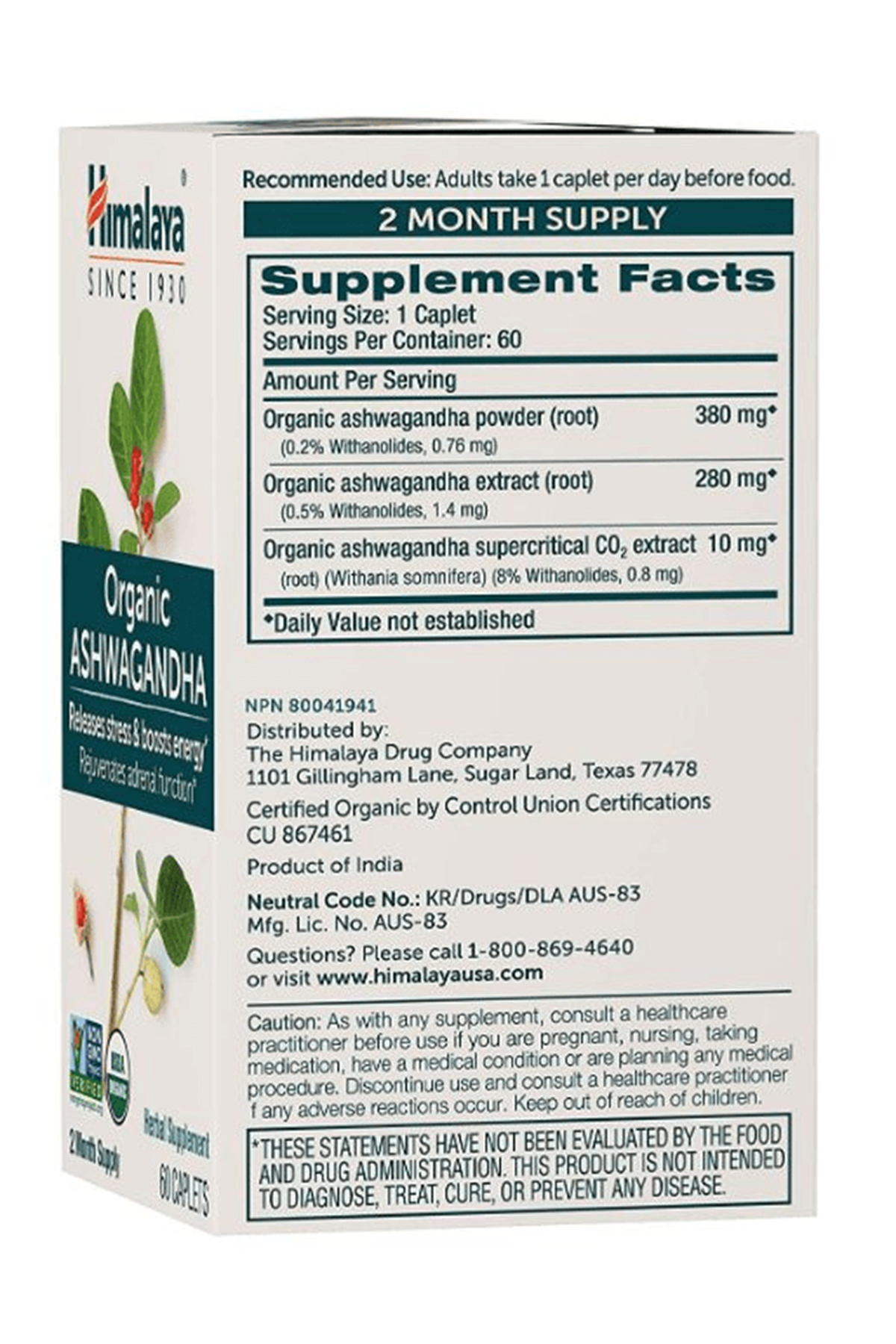 Himalaya Organıc  Aşvaganda 670mg  60 Tablet.Abd Menşei.48.