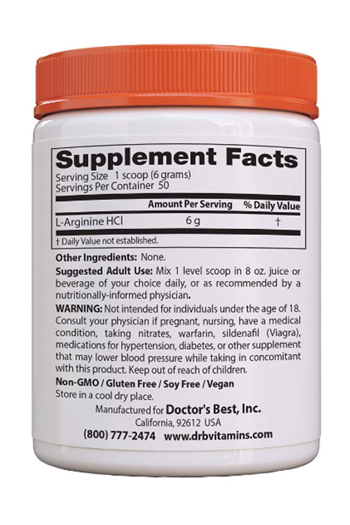 Doctor's Best, Pure L-Arginine Powder, Per Serving 6gr (300 g) 50 Servis. USA Menşei.46.