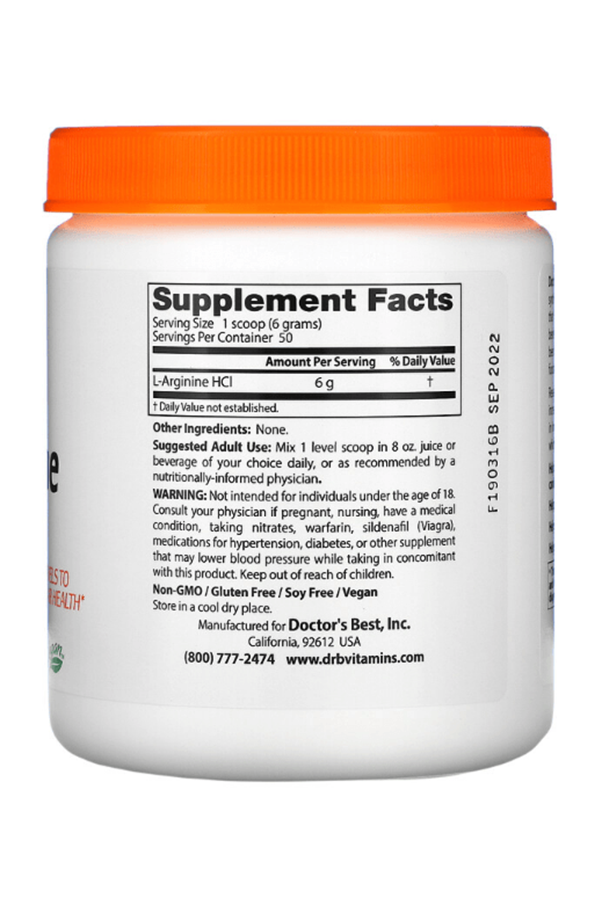 Doctor's Best, Pure L-Arginine Powder, Per Serving 6gr (300 g) 50 Servis. USA Menşei.46.