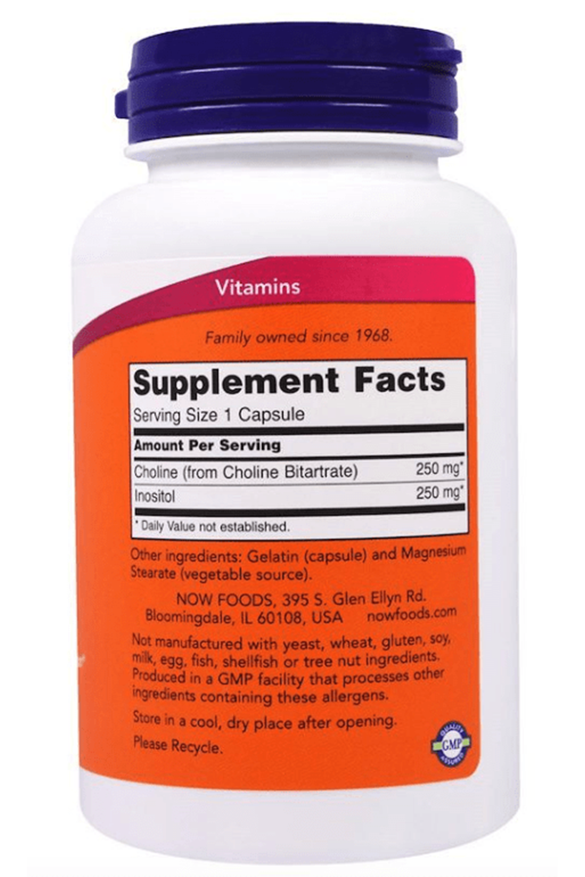 NOW Choline & Inositol, 500mg 100 Veg Capsules. Usa version.37.