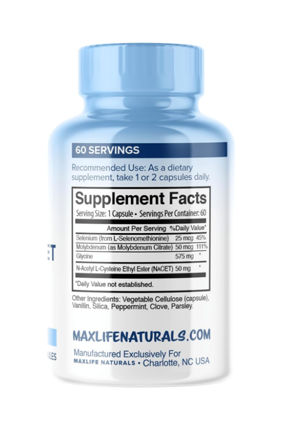 Maxlife Naturals Neuro NACET N-Acetyl Cysteine Ethyl Ester 60 Capsul.Made ın Usa 43.
