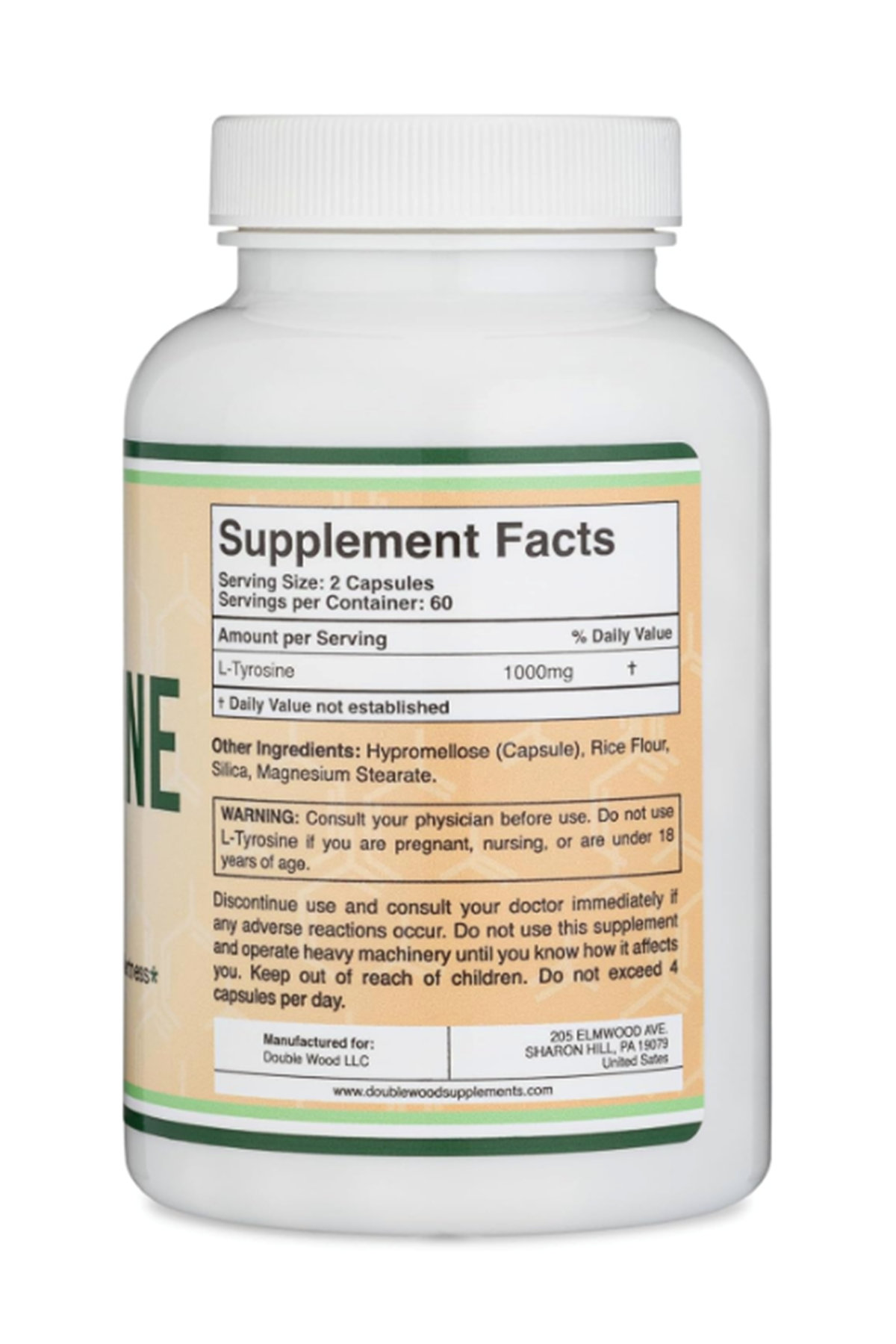 Double Wood  L-Tyrosine 1000mg per Serving, 120 Veggie Capsul.Abd Menşei 37.