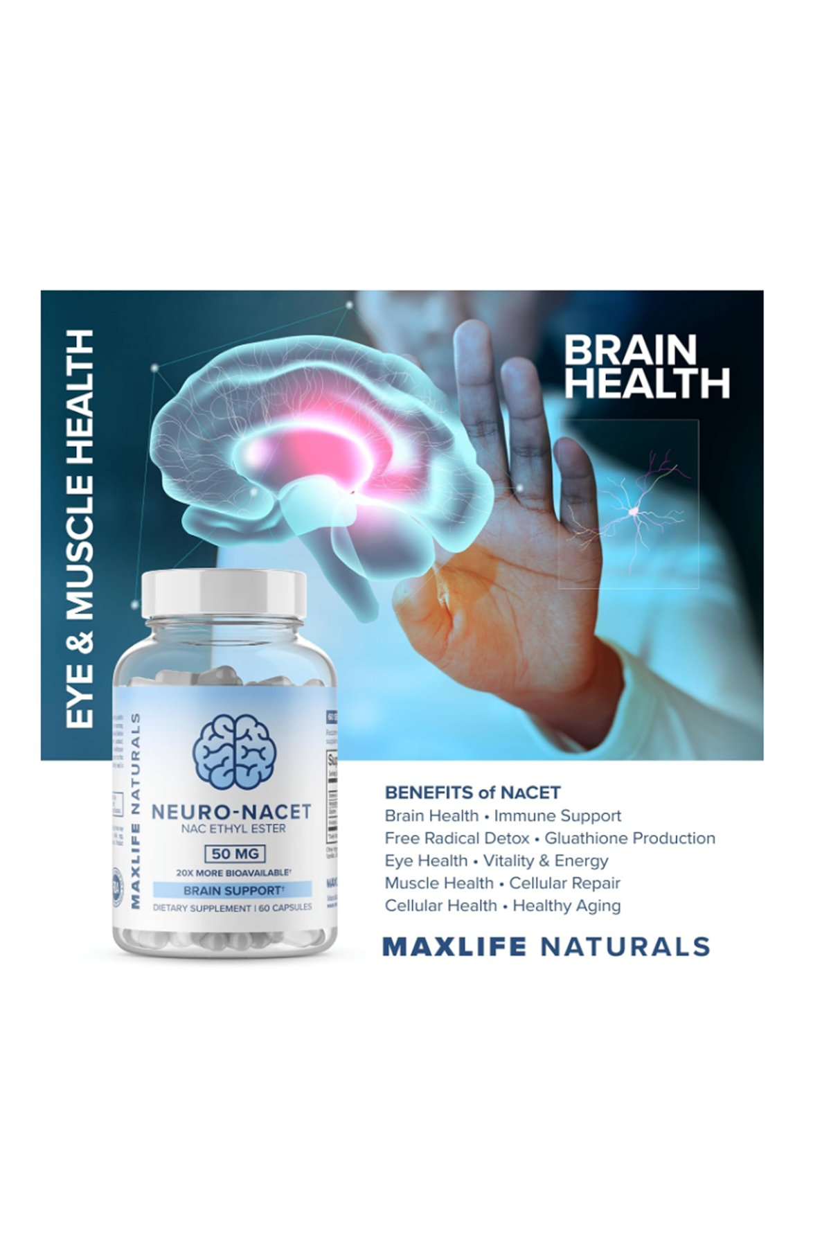 Maxlife Naturals Neuro NACET N-Acetyl Cysteine Ethyl Ester 60 Capsul.Made ın Usa 43.