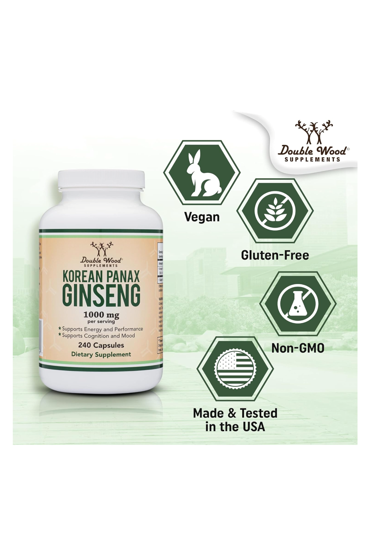 Double Wood Korean Red Panax Ginseng Extract 1000mg  240 Veg Capsul.43.