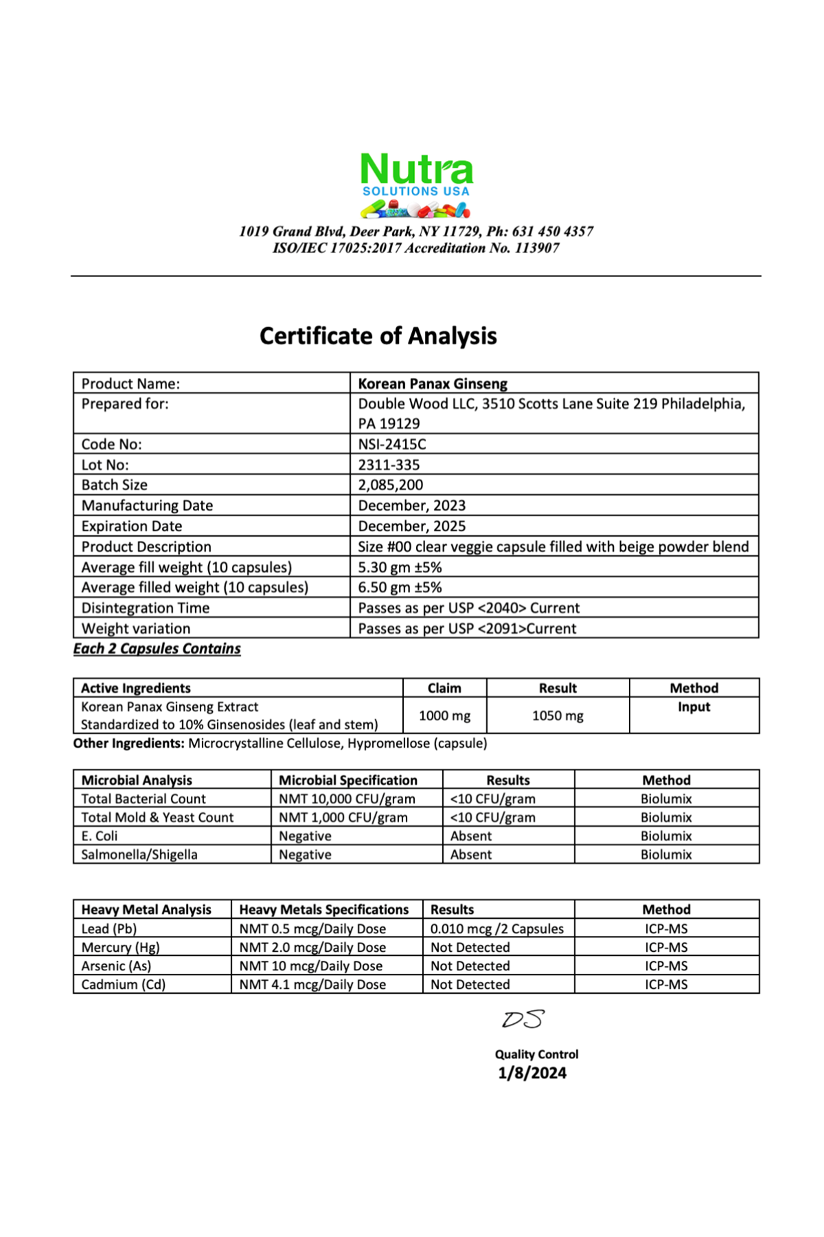 Double Wood Korean Red Panax Ginseng Extract 1000mg  240 Veg Capsul.43.