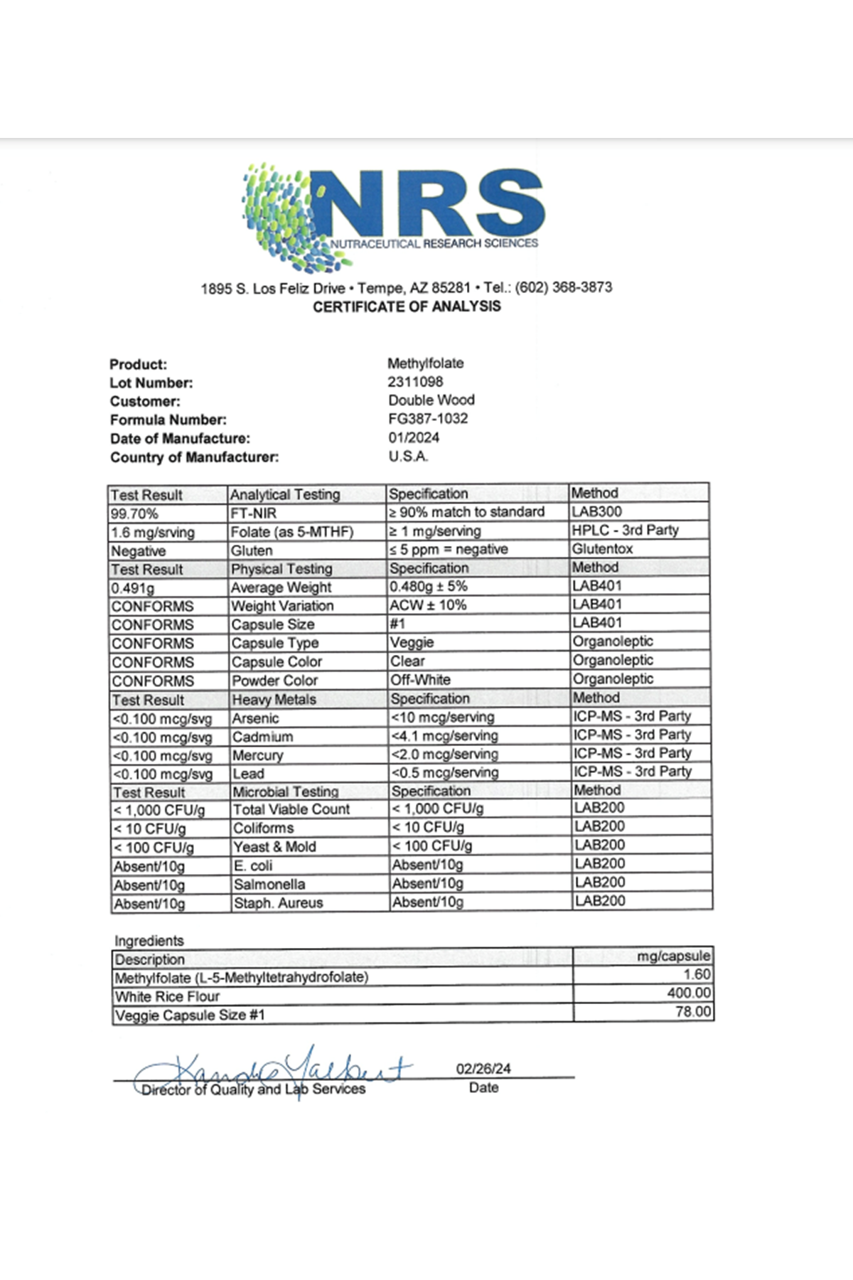 Double Wood  Methylfolate 1000mcg, 120 Kapsul.36.
