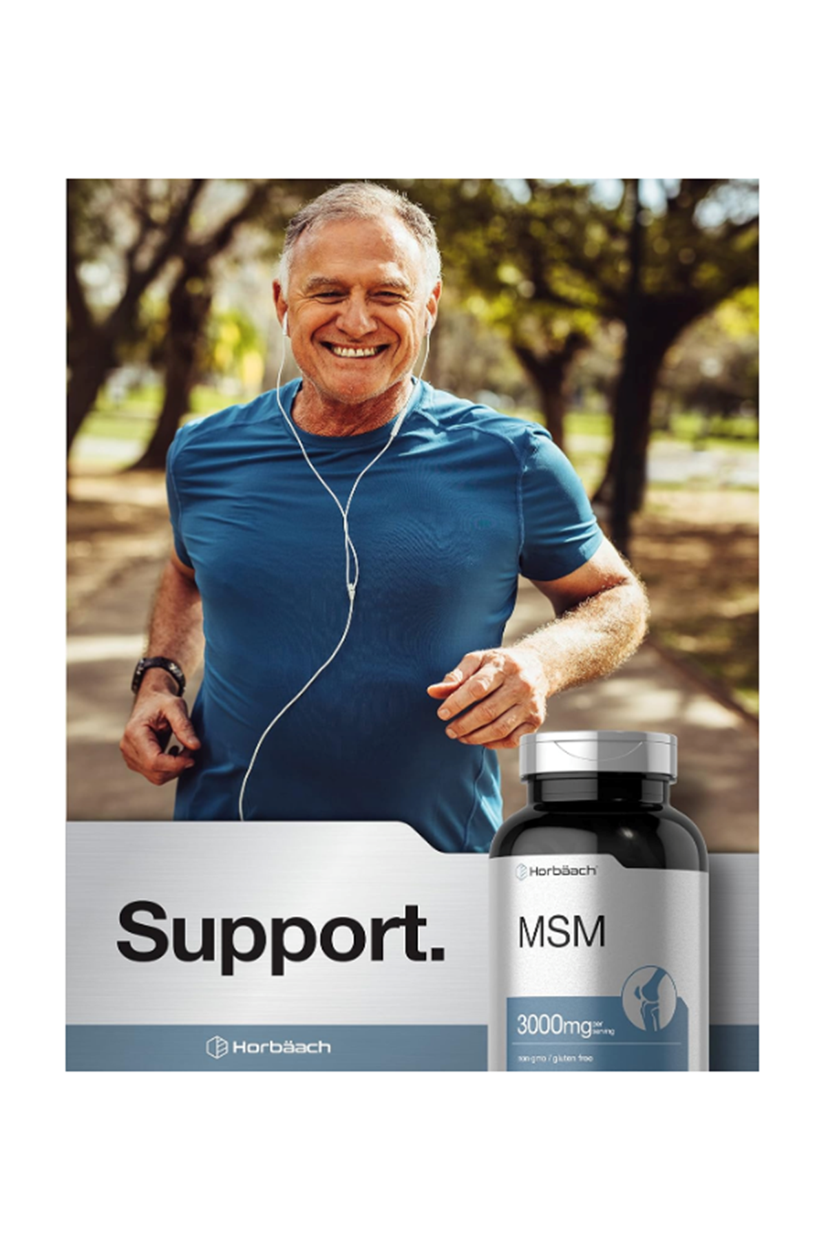 Horbäach MSM  3000mg  300 Coated Tablet  Methylsulfonylmethane with Calcium Vegetarian, Non-GMO, Gluten Free.52.