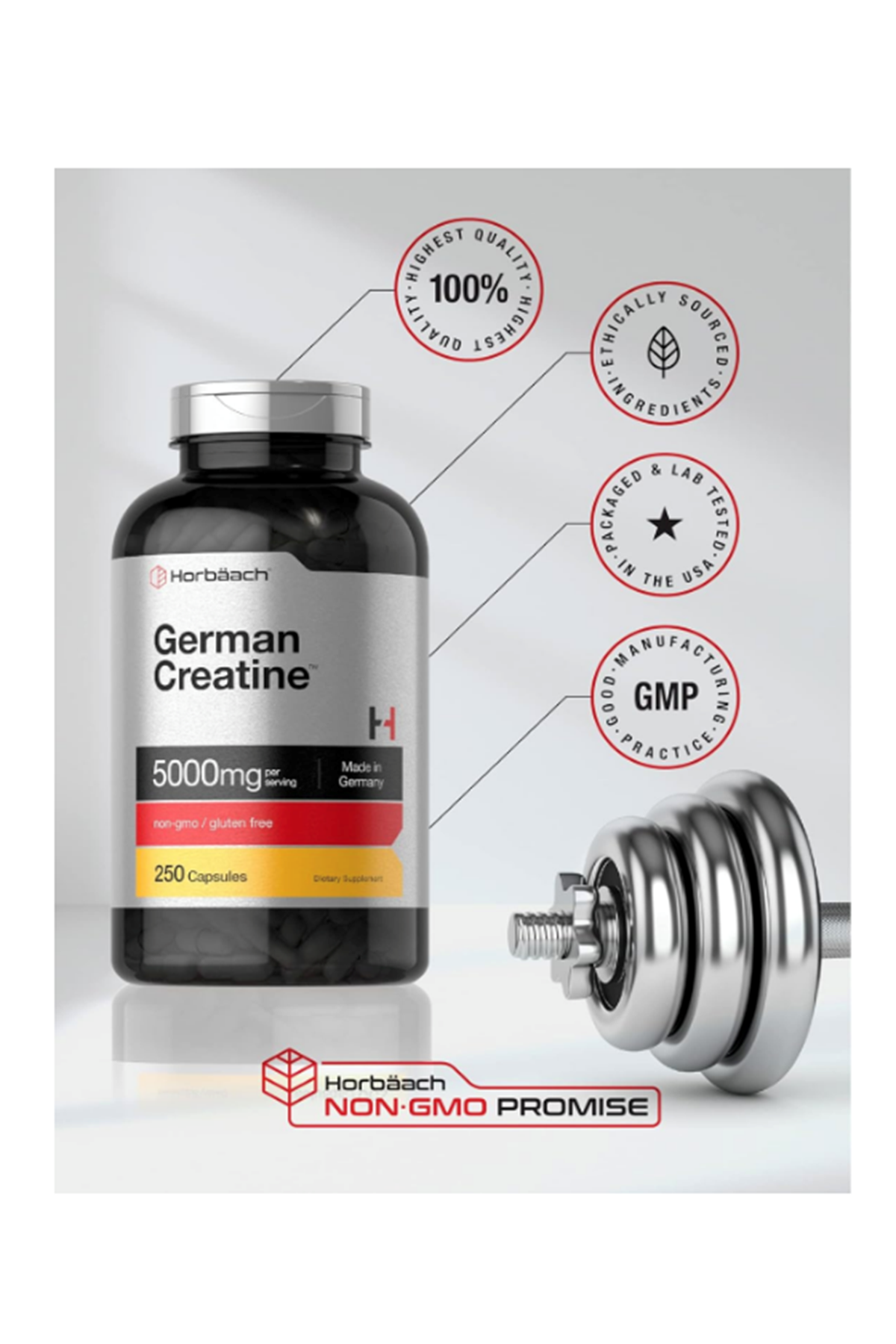 Horbach German Creatine Monohydrate 5000mg  250 Capsul. Usa Menşei.57.