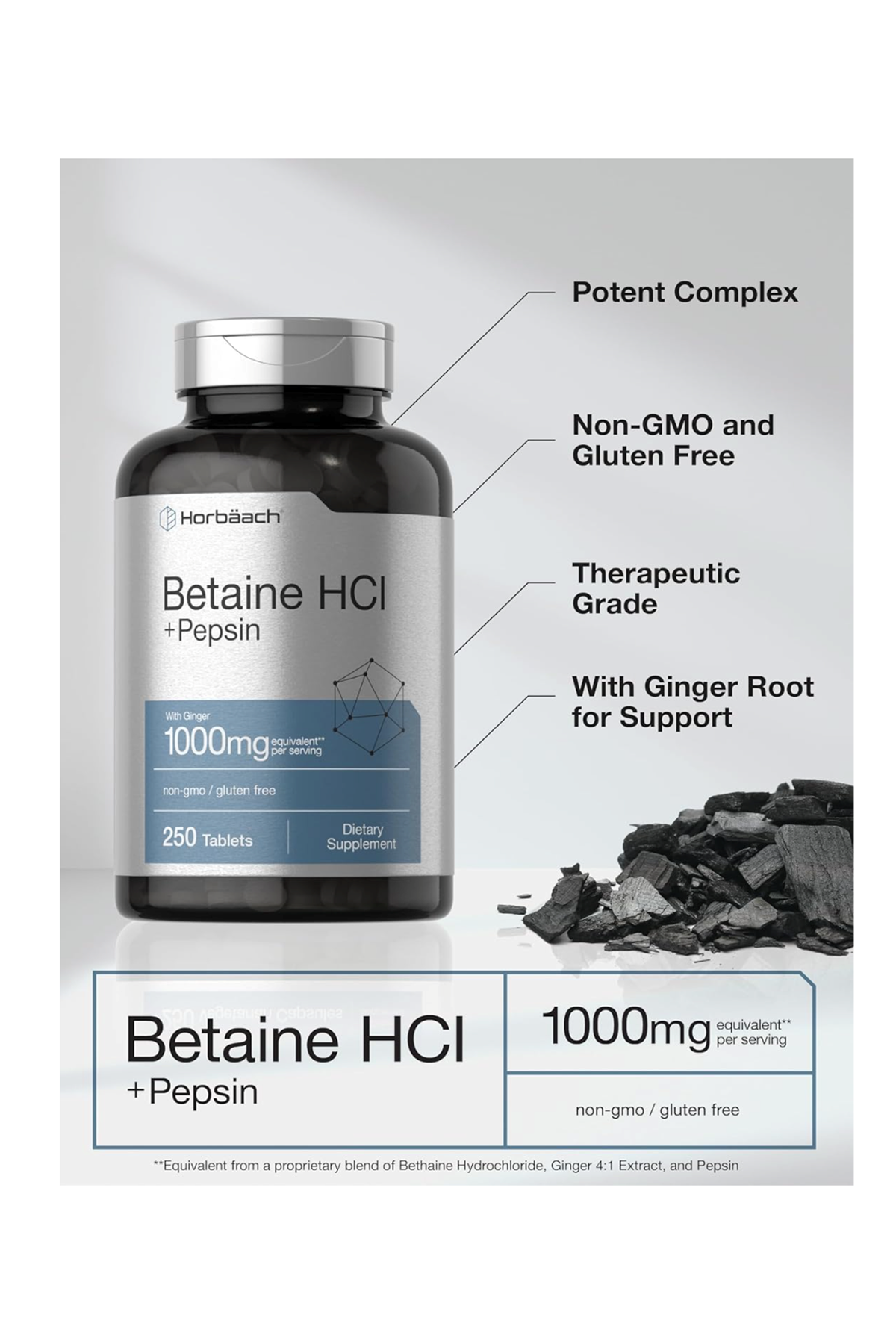 Horbach Betaine HCl with Pepsin 1000mg  250 Tablet.Usa Menşei.42.