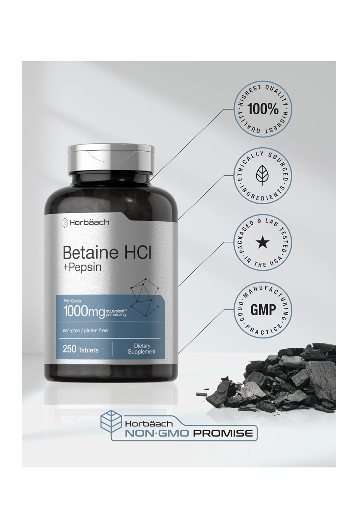 Horbach Betaine HCl with Pepsin 1000mg  250 Tablet.Usa Menşei.42.