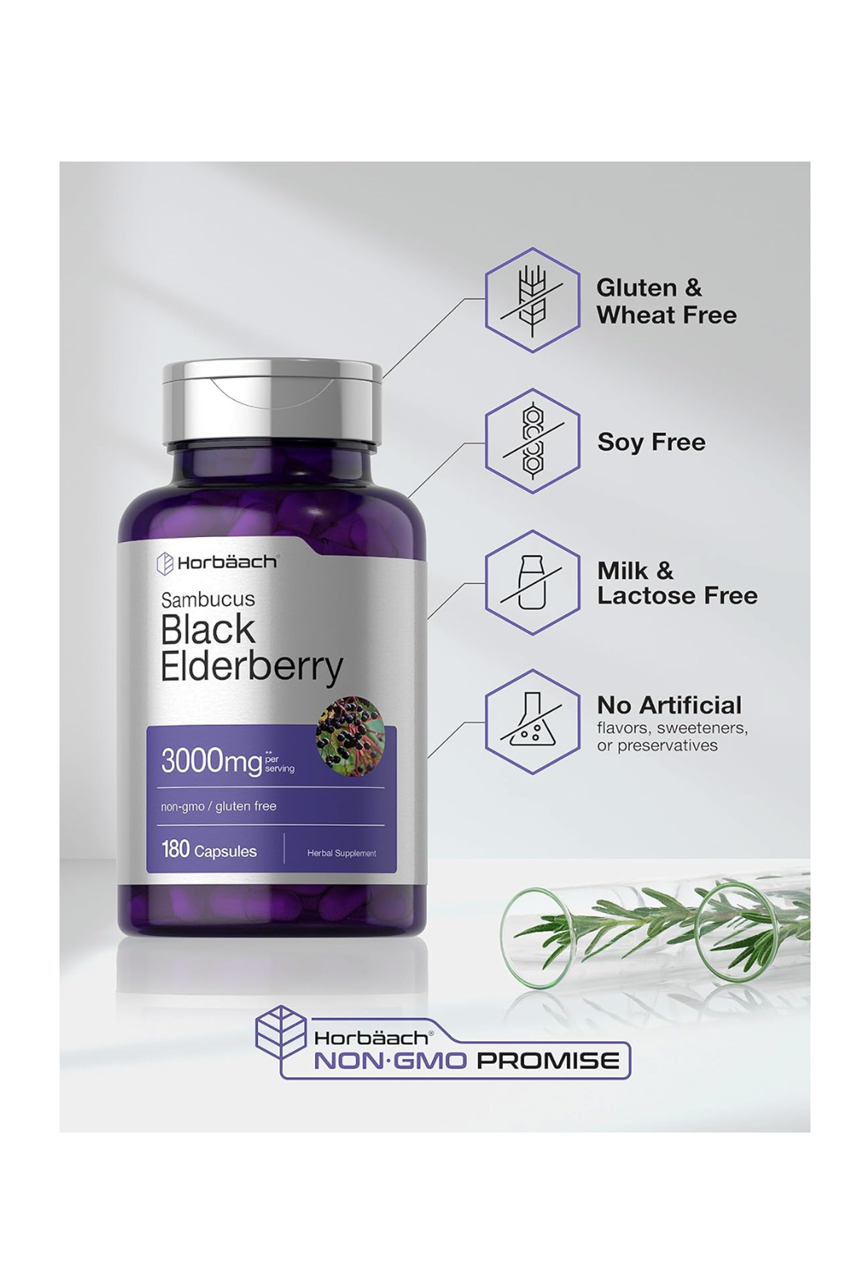 Horbaach Sambucus Black Elderberry  3000mg  180 Capsul.Usa Menşei.37.