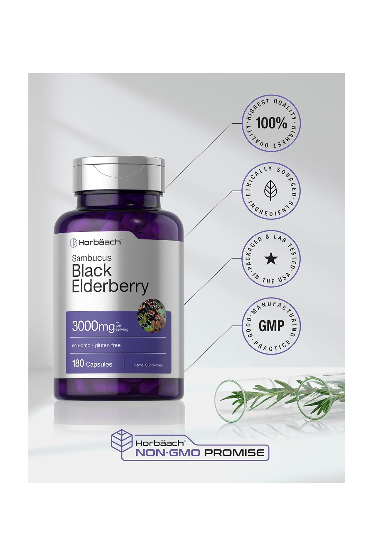 Horbaach Sambucus Black Elderberry  3000mg  180 Capsul.Usa Menşei.37.