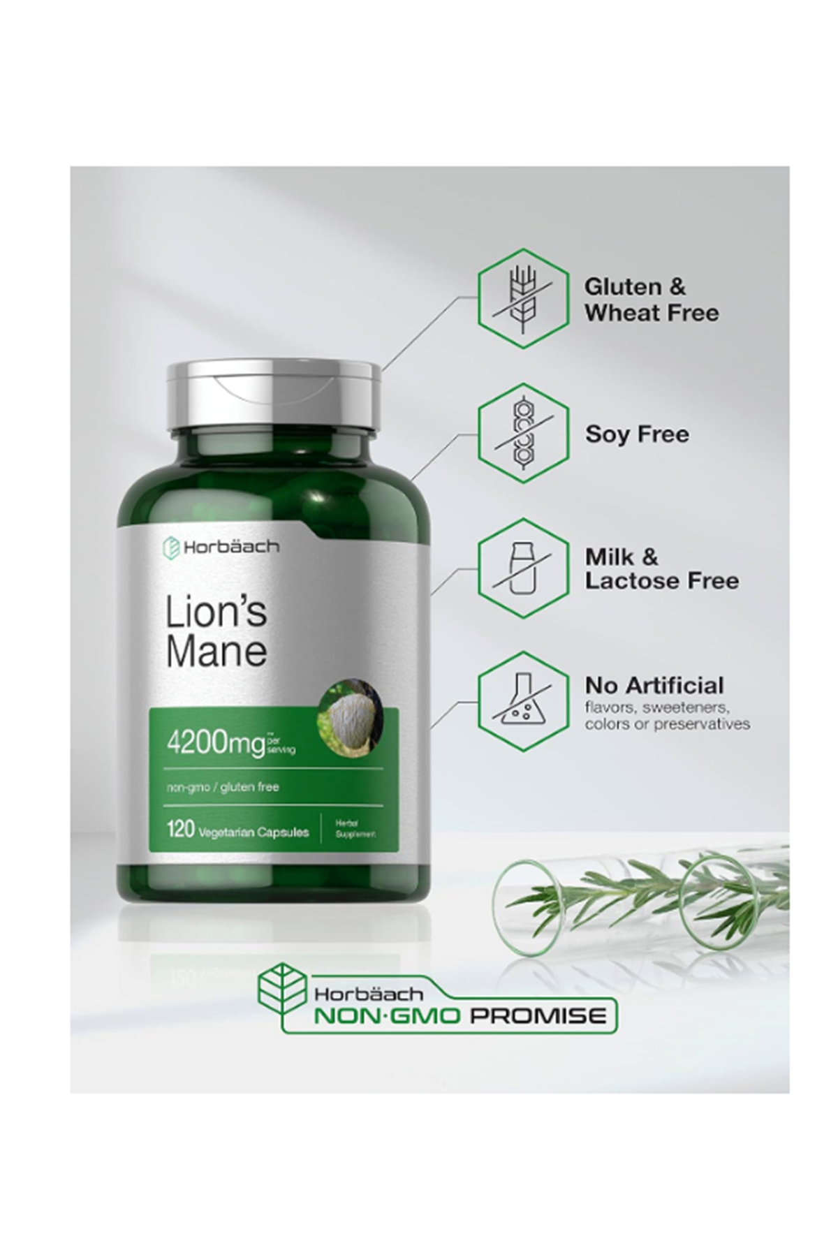 Horbäach (Ösg Özel Sporcu Gıdaları) Lions Mane Mushroom Extract  4200mg  120 Vegi Capsul.Orj Usa.45.