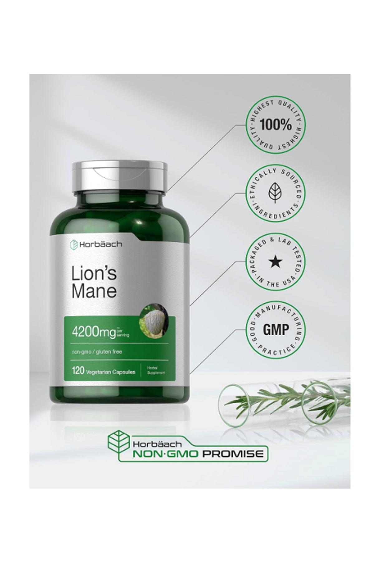 Horbäach (Ösg Özel Sporcu Gıdaları) Lions Mane Mushroom Extract  4200mg  120 Vegi Capsul.Orj Usa.45.