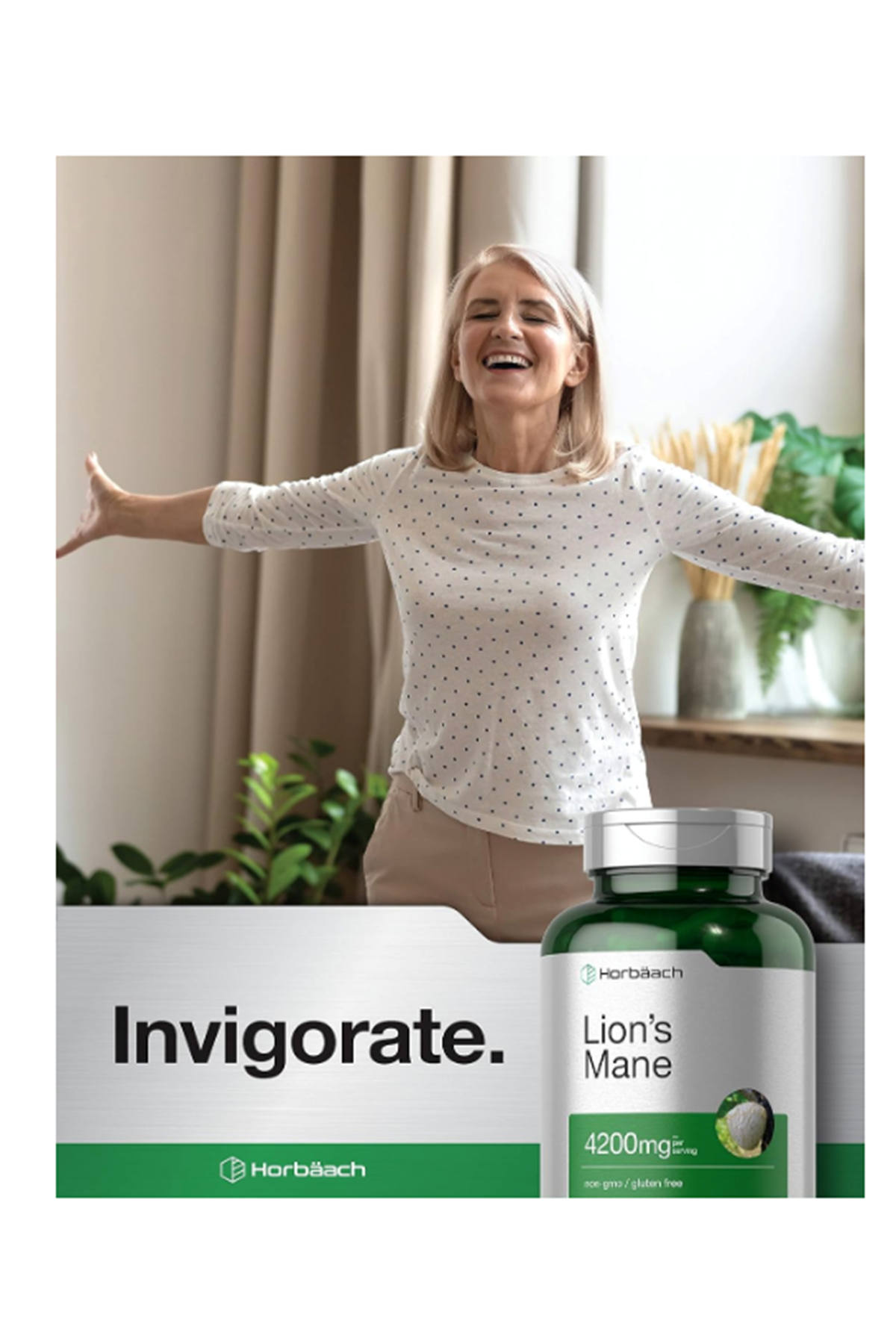 Horbäach (Ösg Özel Sporcu Gıdaları) Lions Mane Mushroom Extract  4200mg  120 Vegi Capsul.Orj Usa.45.
