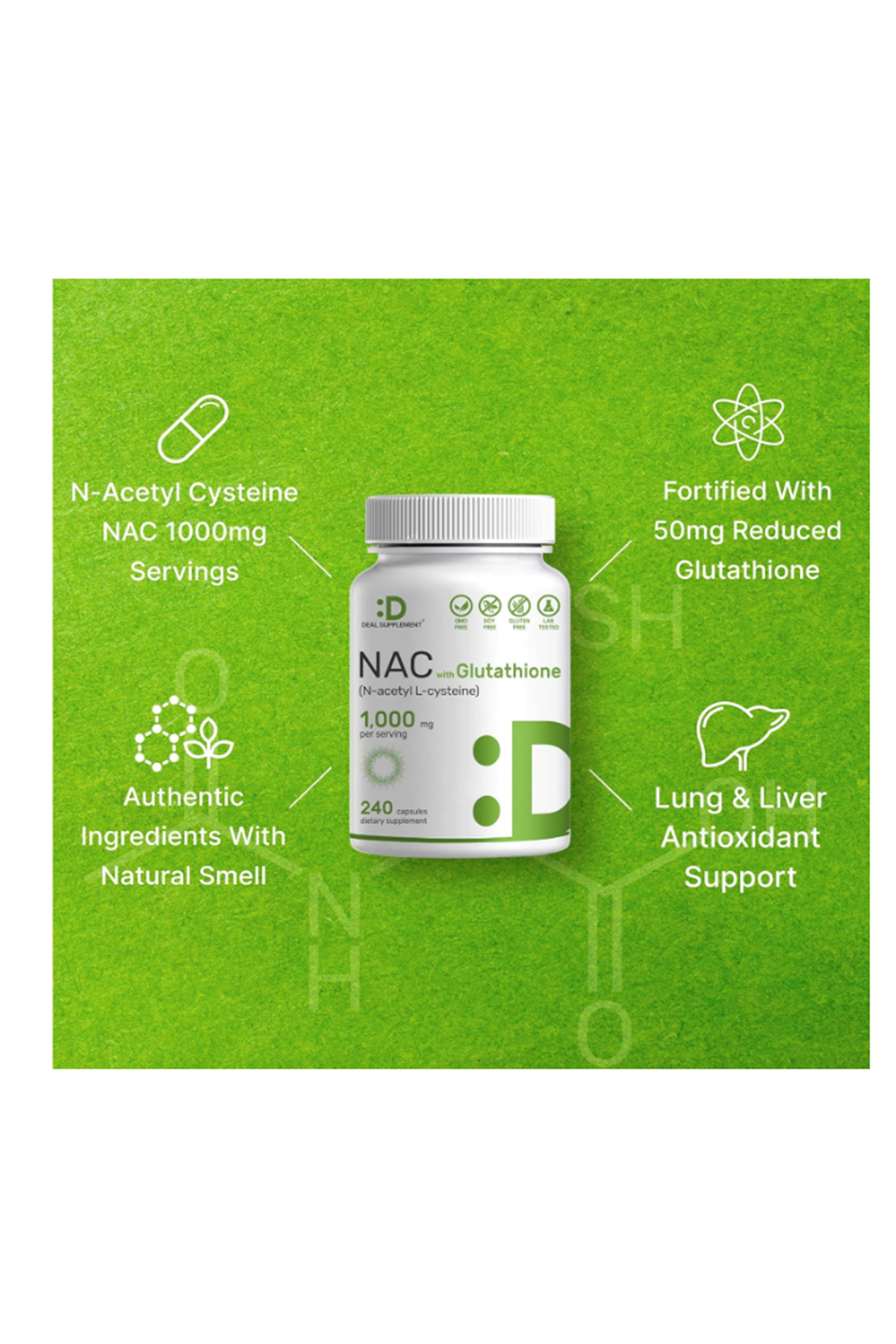 DEAL SUPPLEMENT  (N-Acetyl Cysteine) 1000mg  Reduced Glutathione 240 Capsul.(Ösg Özel Sporcu Gıdaları)