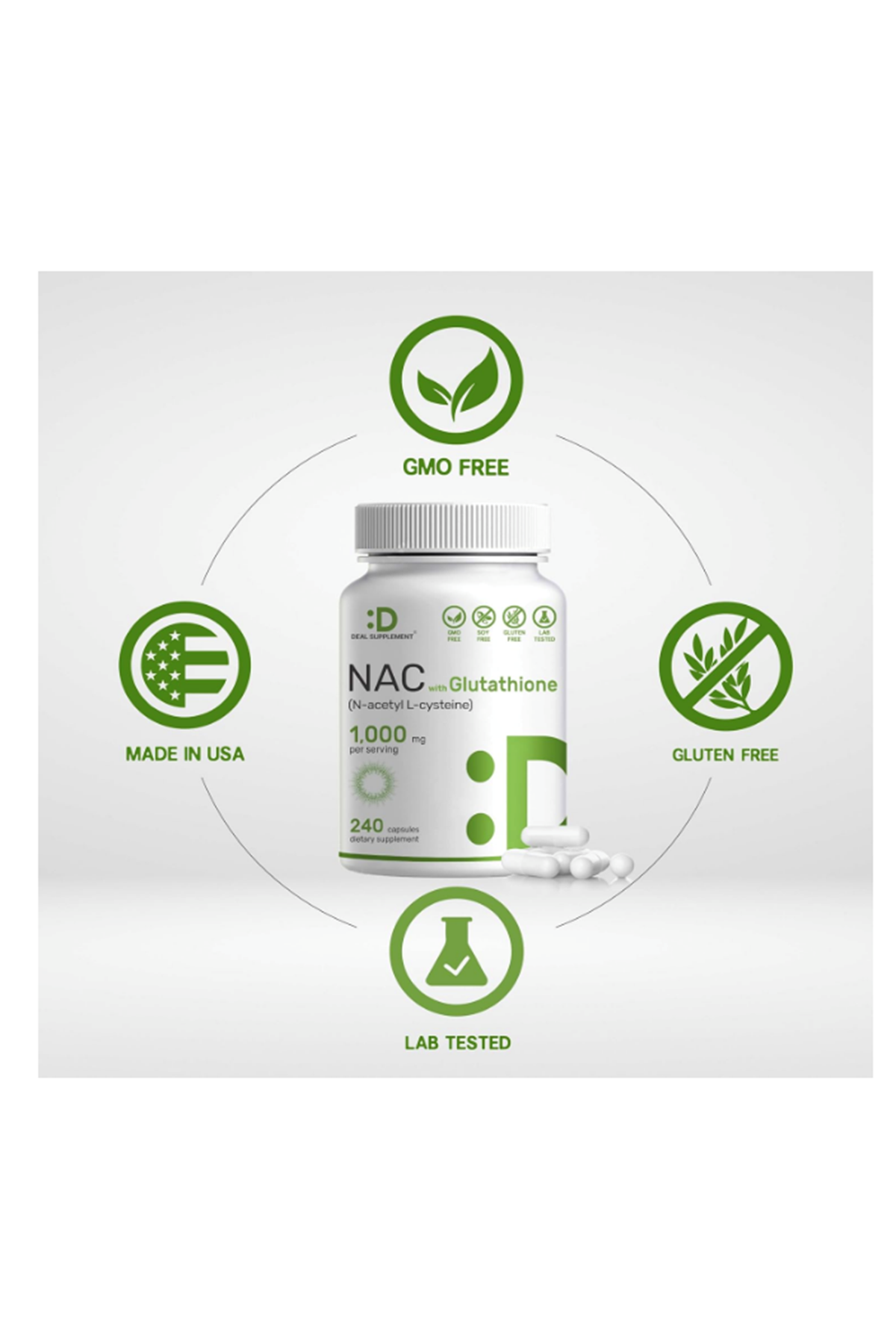 DEAL SUPPLEMENT  (N-Acetyl Cysteine) 1000mg  Reduced Glutathione 240 Capsul.(Ösg Özel Sporcu Gıdaları)