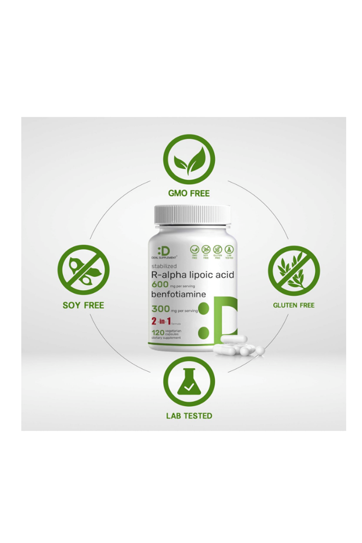 DEAL SUPPLEMENT R Alpha Lipoic Acid 600mg  Benfotiamine R-ALA 120 Veg Capsul.Usa Menşei.57.