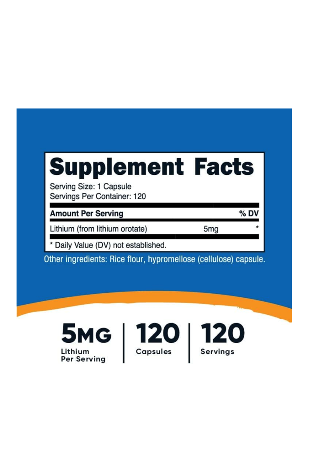 Nutricost Lithium Orotate 5mg, 120 Veggie Capsul.USA.37.