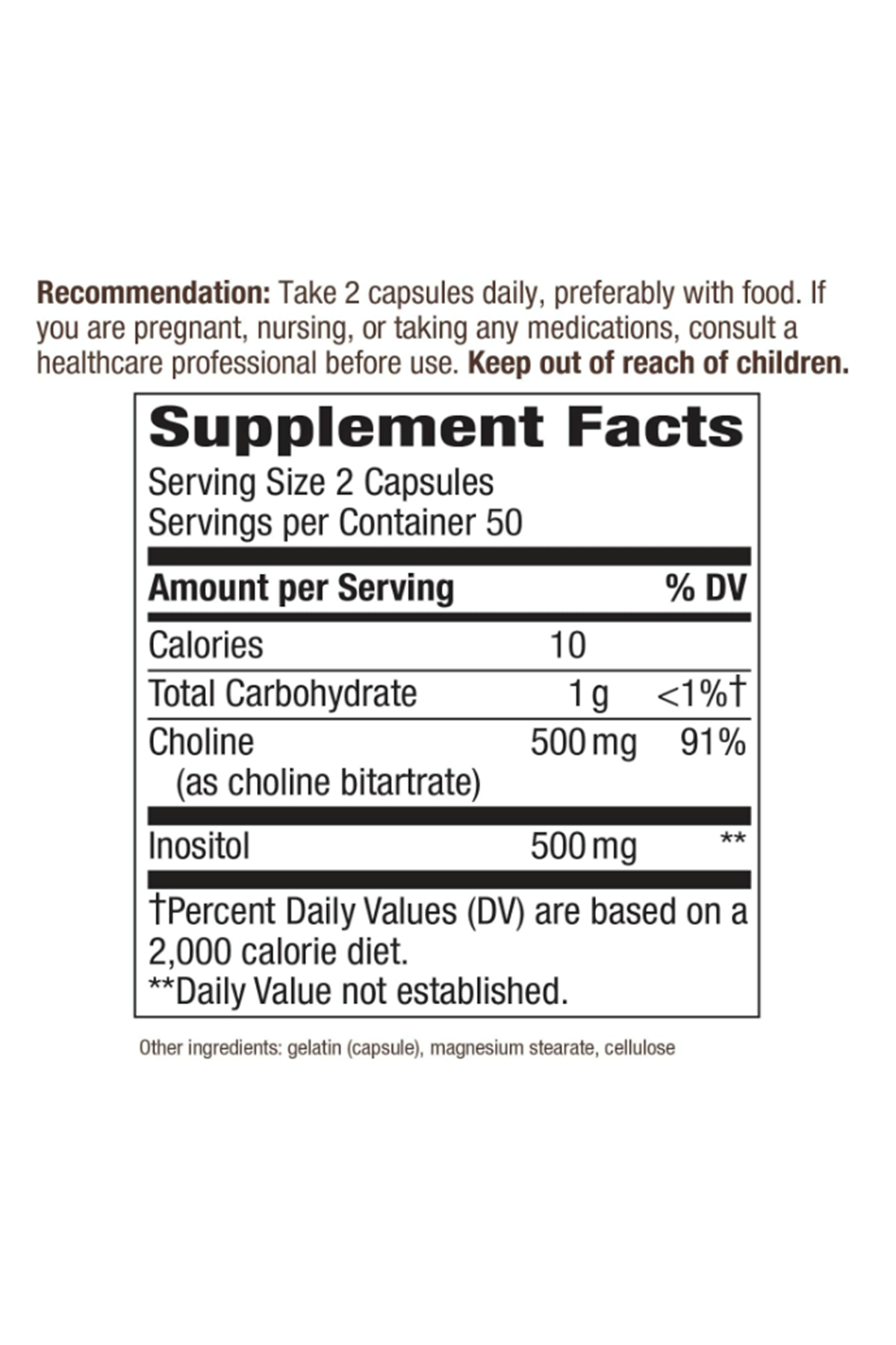Nature's Way Choline & Inositol - 1000mg - Supports Brain Health  Cellular Energy - Choline Bitartrate - Gluten Free - 100 Capsul Usa Version 46.
