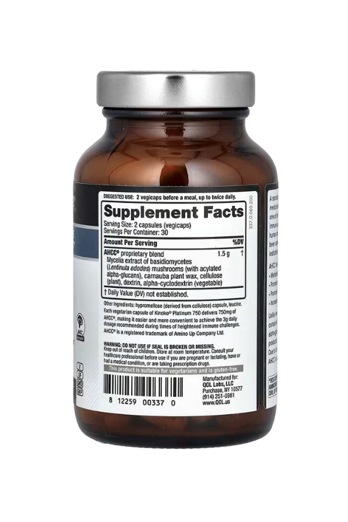 QUAlITY OF LIFE,  Kinoko Platinum AHCC 750mg 60 Vegie Capsul.Abd Menşei.107.