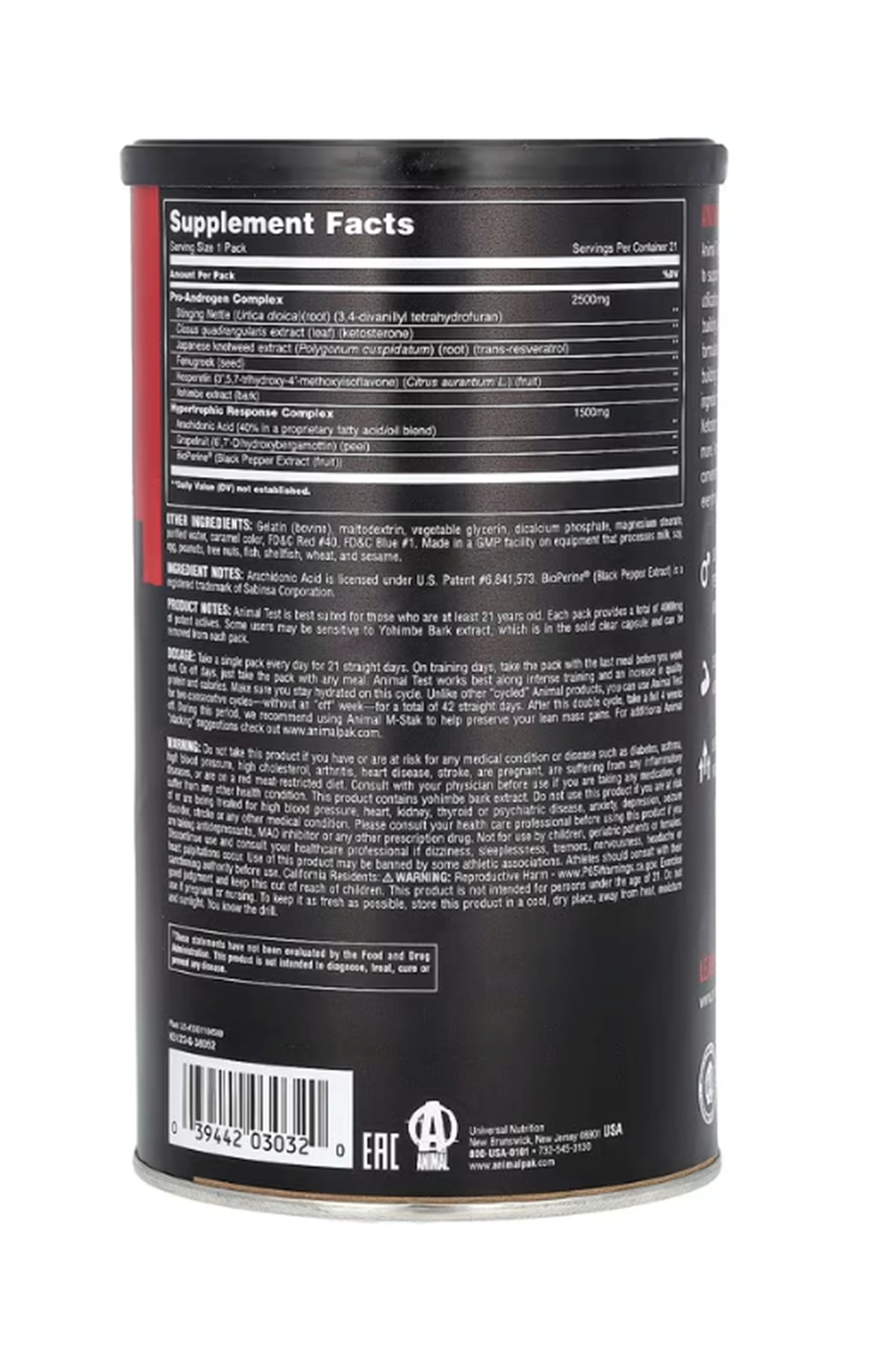 Animal, Advanced Test, 21 Pill Packs Paket.Usa Versiondur.Avrupa Değil.107.