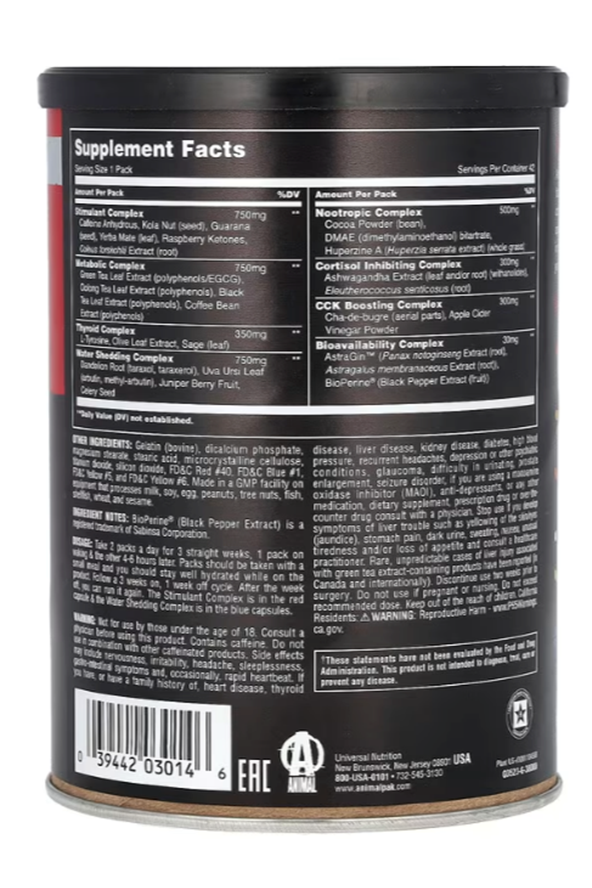 Universal  Nutrition ANIMAL Advanced Cuts 42 Pack. Usa Version. Avrupa Değildir.71.