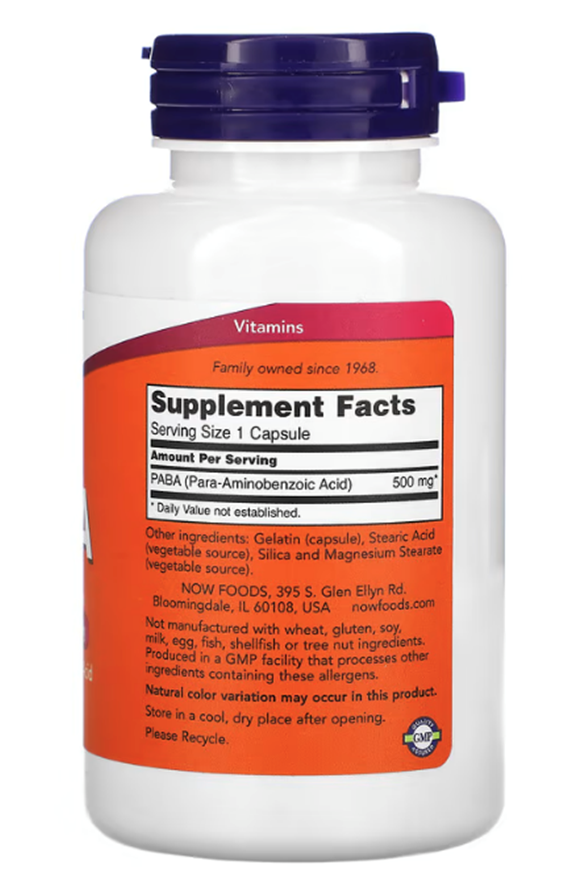 Now Foods, PABA, 500 mg, 100 Capsules. USA Menşei.29.