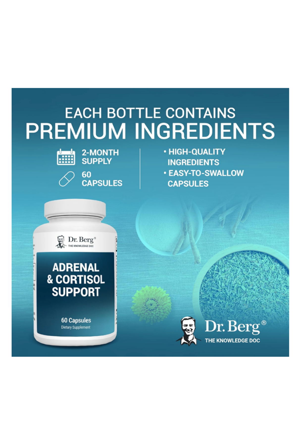 Dr. Berg  Adrenal Cortisol Support-Mood,Focus,Relaxation 60 Capsul.Usa Menşei.60.