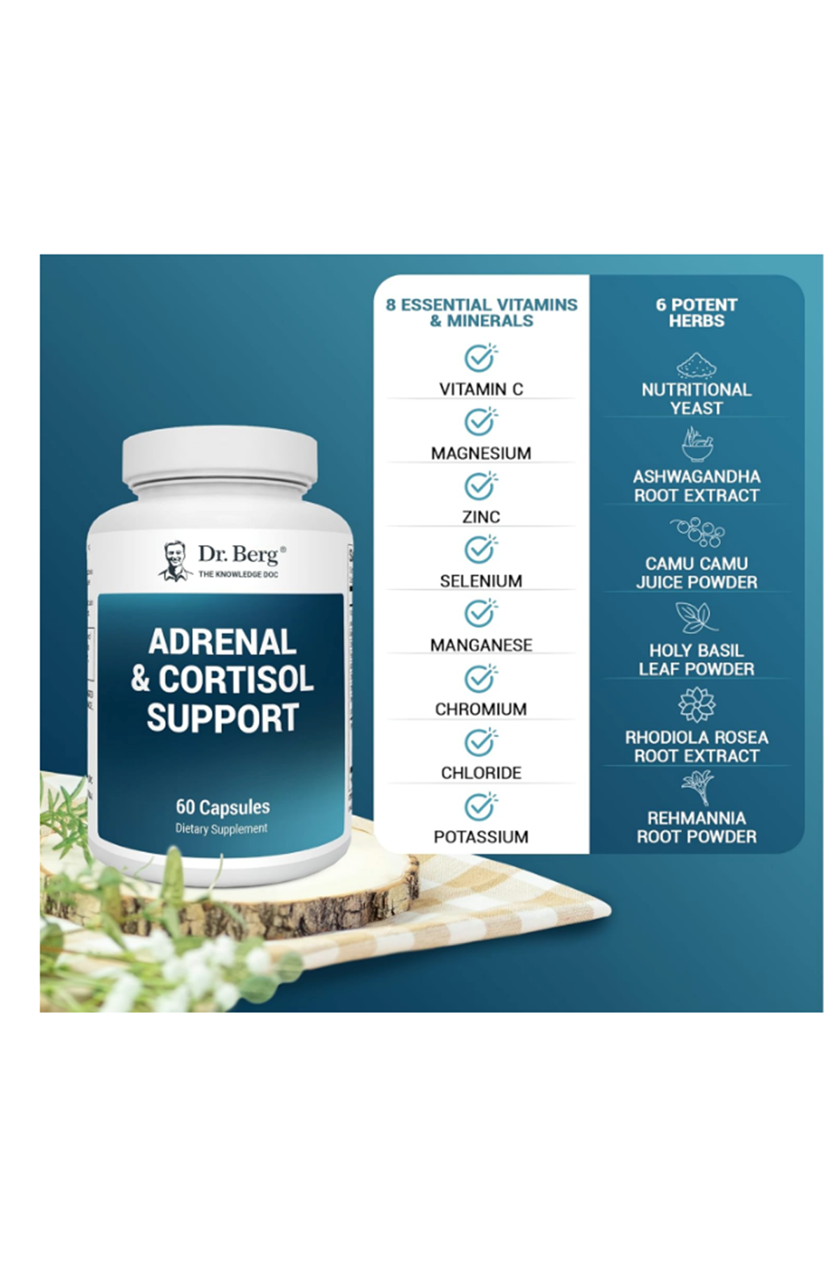 Dr. Berg  Adrenal Cortisol Support-Mood,Focus,Relaxation 60 Capsul.Usa Menşei.60.