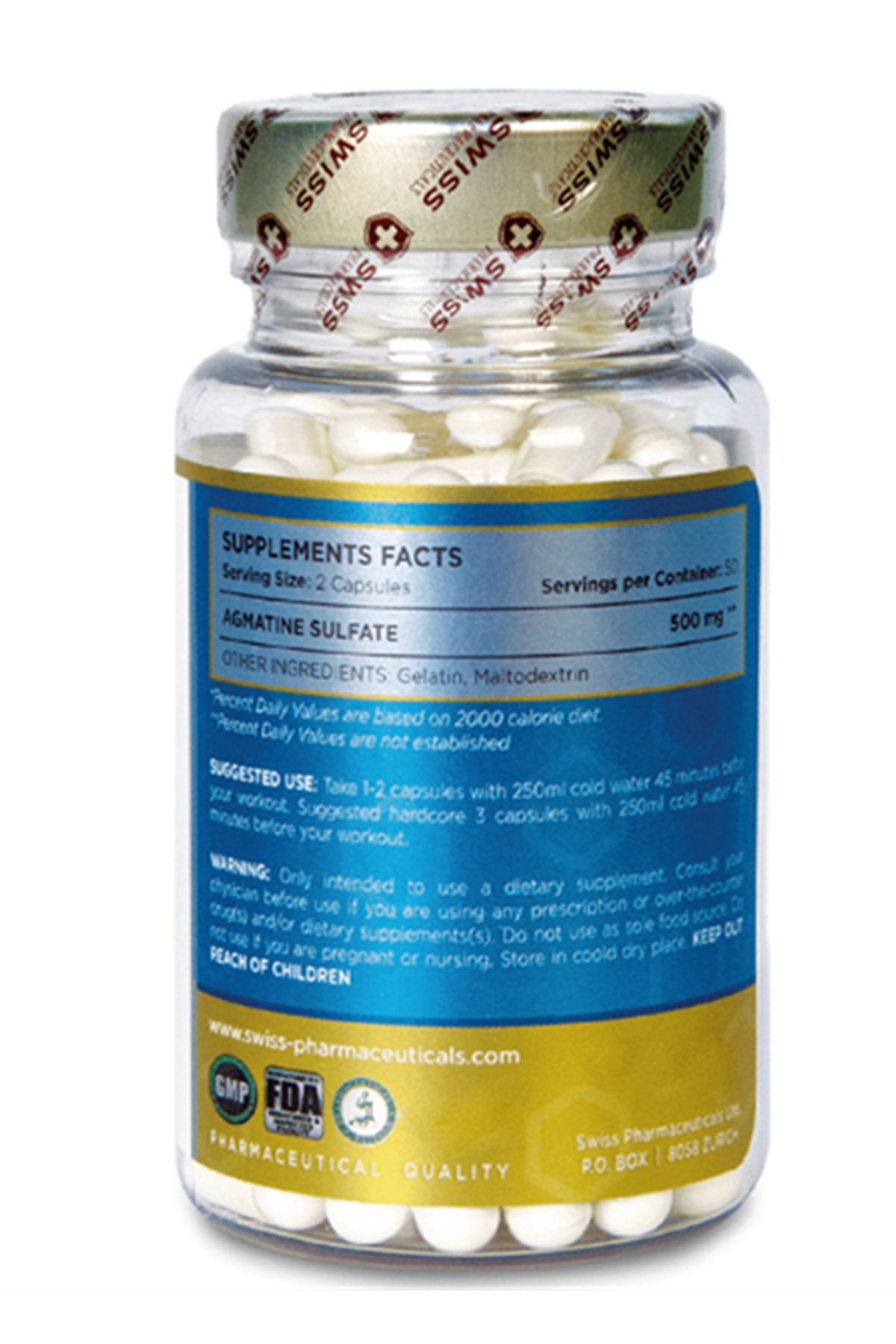 Swiss Pharmaceuticals AGMATINE SULFATE 500mg 100 Capsul.37.