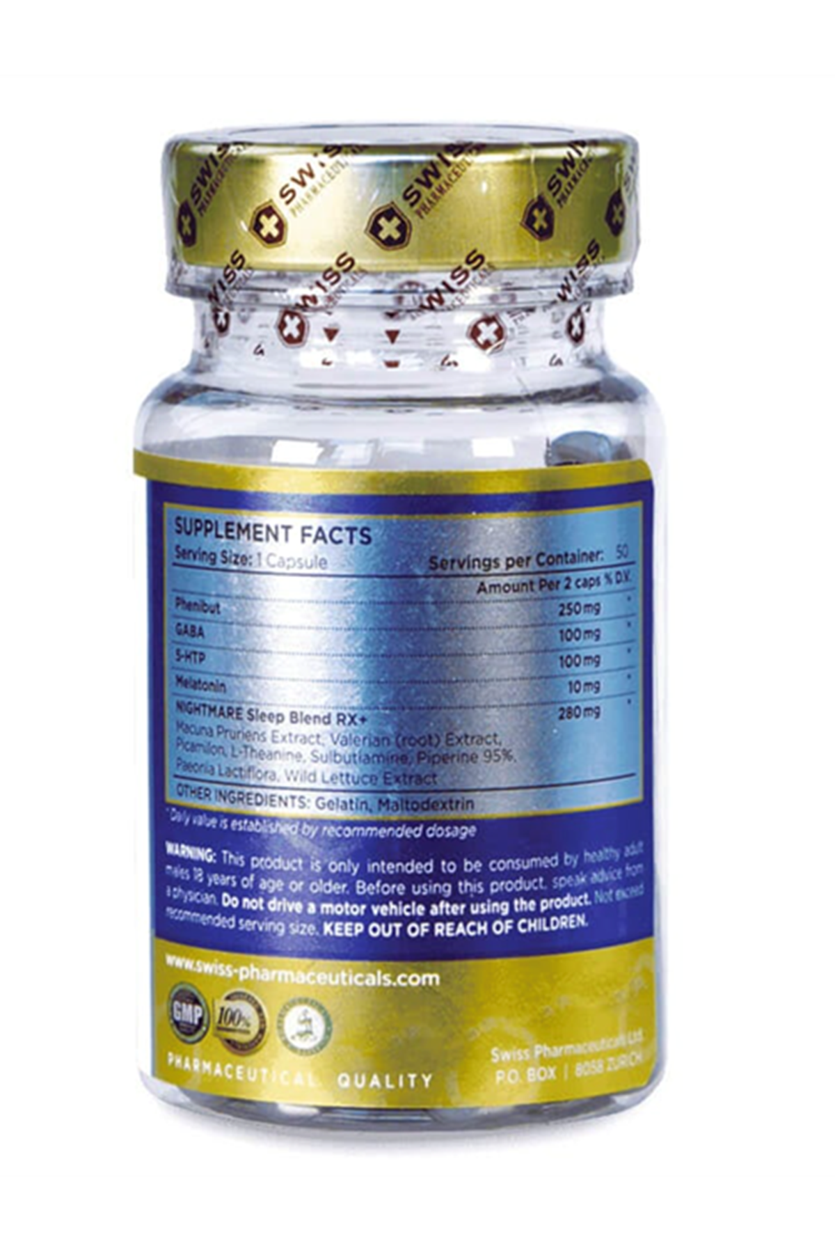 Swiss Pharmaceuticals  NIGHTMARE  Phenibut, Gaba, 5-HTP, Melat/onin, .50 Capsul..46.