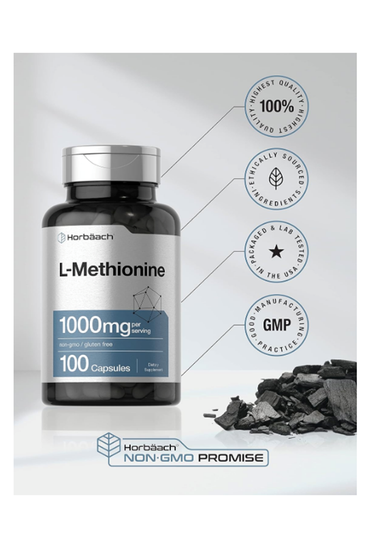 Horbäach  L-Methionine 1000mg  100 Capsul.Quick Release Capsules Usa Menşei.37.