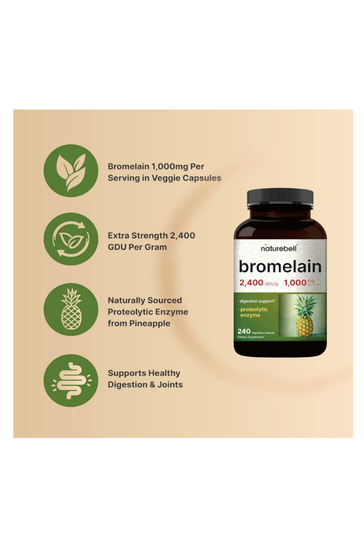 NatureBell Bromelain 1000mg  240 Veggie Capsul.Usa Menşei.45.