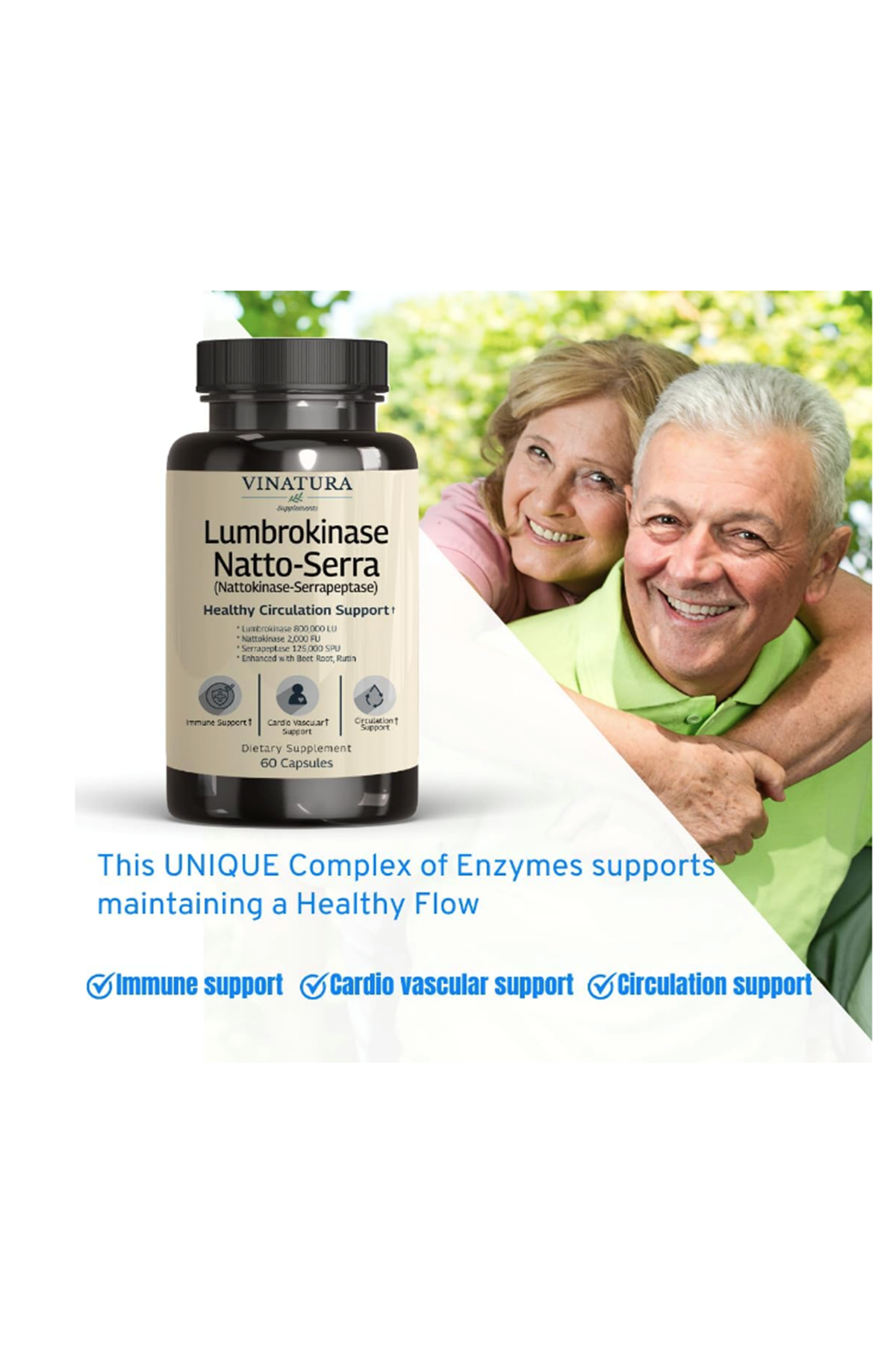 VINATURA Lumbrokinase, Nattokinase, Serrapeptase (Natto-Serra) 60 Caps. Usa Menşei..55.